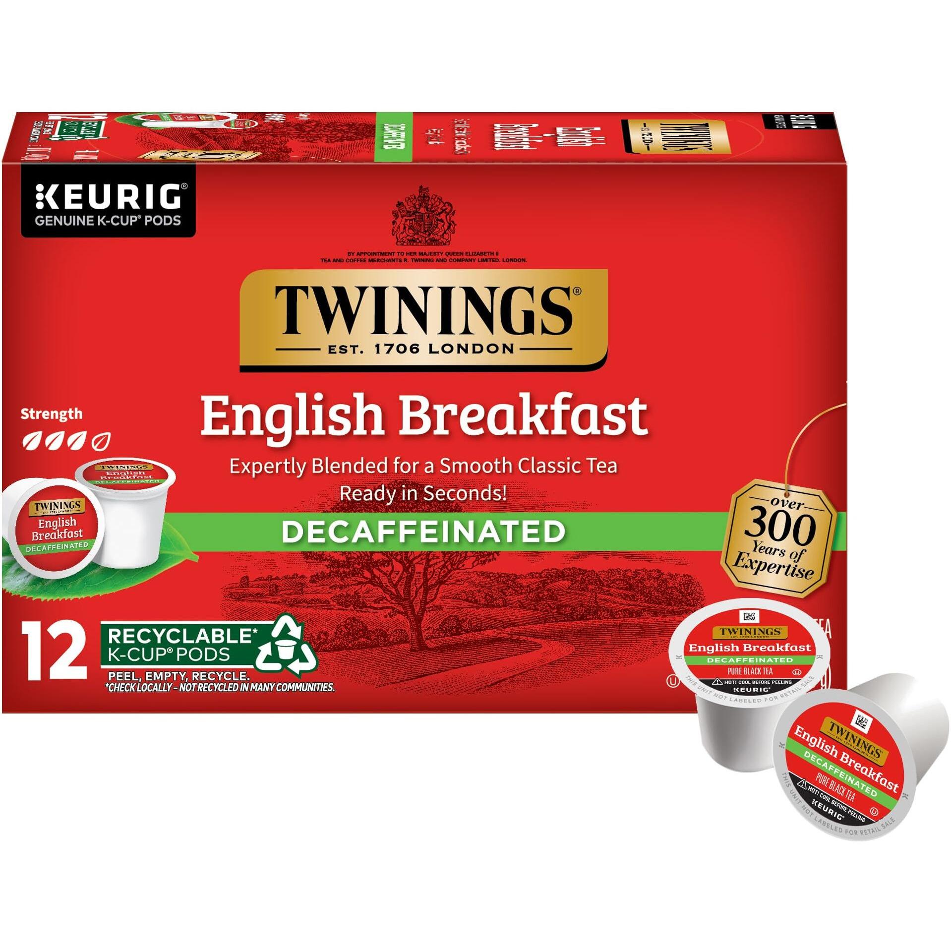 Twinings Decaffeinated English Breakfast Black Tea K-Cup Pods For Keurig, 12 Count (Pack Of 6), Smooth, Flavourful, Robust, Enjoy Hot Or Iced | Packaging May Vary
