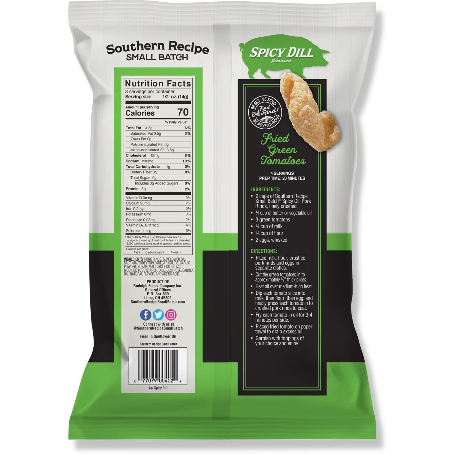 Southern Recipe Small Batch Pork Rinds | Spicy Dill Flavor | Keto Friendly, Gluten Free, Low Carb Food | 7G Collagen Per Serving | High Protein | 4 Oz Bag (Pack Of 6)