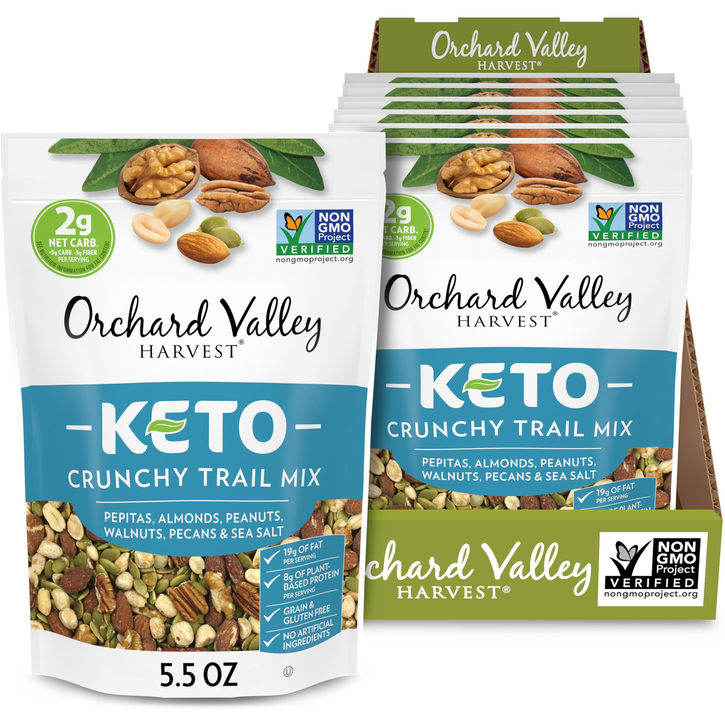 Orchard Valley Harvest Keto Crunchy Trail Mix, 5.5 Ounces (Pack Of 6), Pepitas, Almonds, Peanuts, Walnuts, And Pecans, Low Carbs, Non-Gmo, No Artificial Ingredients
