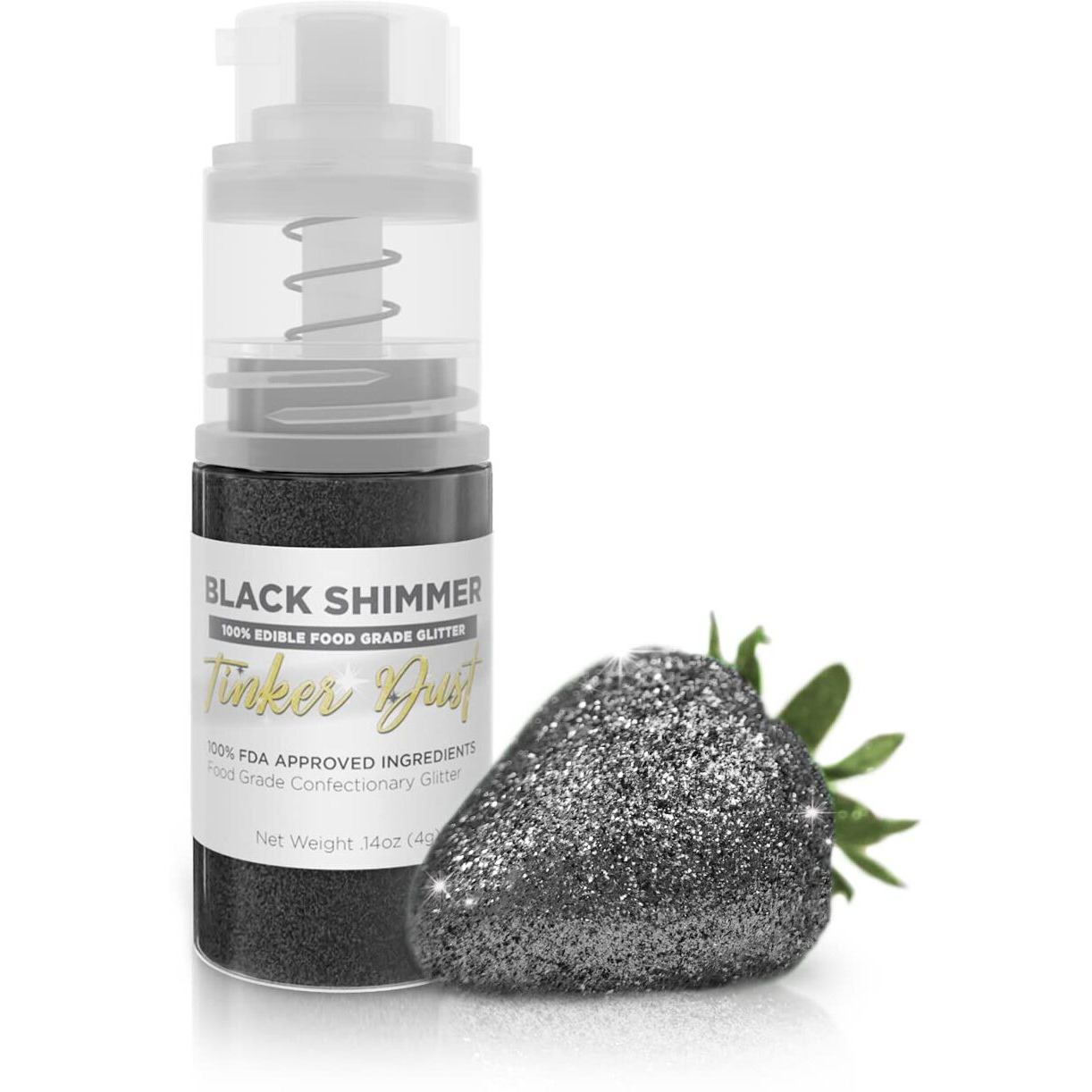 Tinker Dust - Black (4G 1X Mini Pump) Edible Glitter For Desserts, Beverages, Cupcakes, Cake Pops And Cookies By Bakell