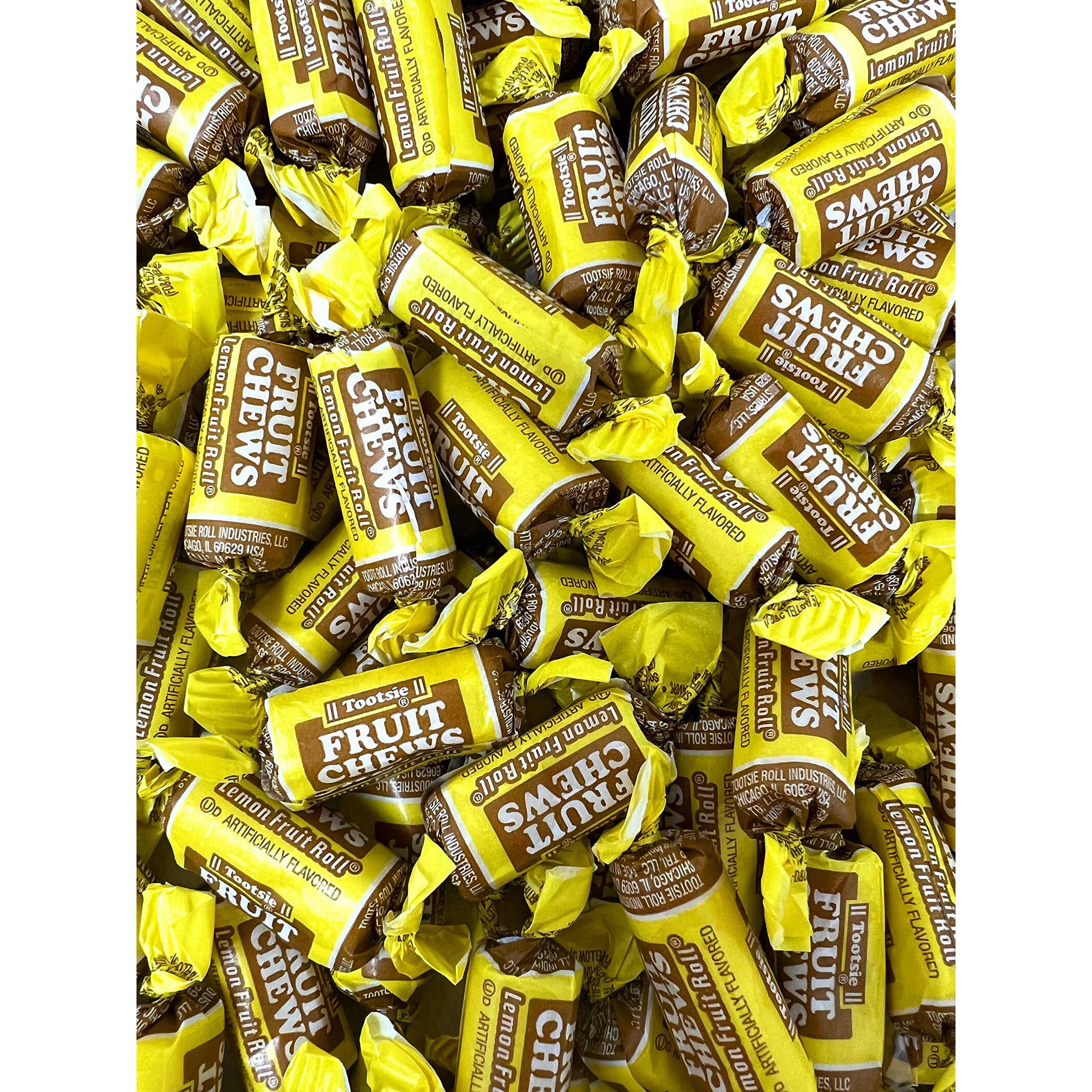 Lemon Flavor Tootsie Roll Fruit Chews Bulk American Chewy Taffies Candy Individually Wrapped In Resealable Bag 2 Lb 130+Pcs (32-Oz) - Made In Usa