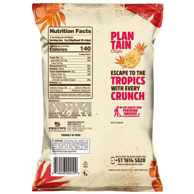 Inka Crops Inka Chips- Chile Picante Plantain Chips,4 Ounce (Pack Of 3)