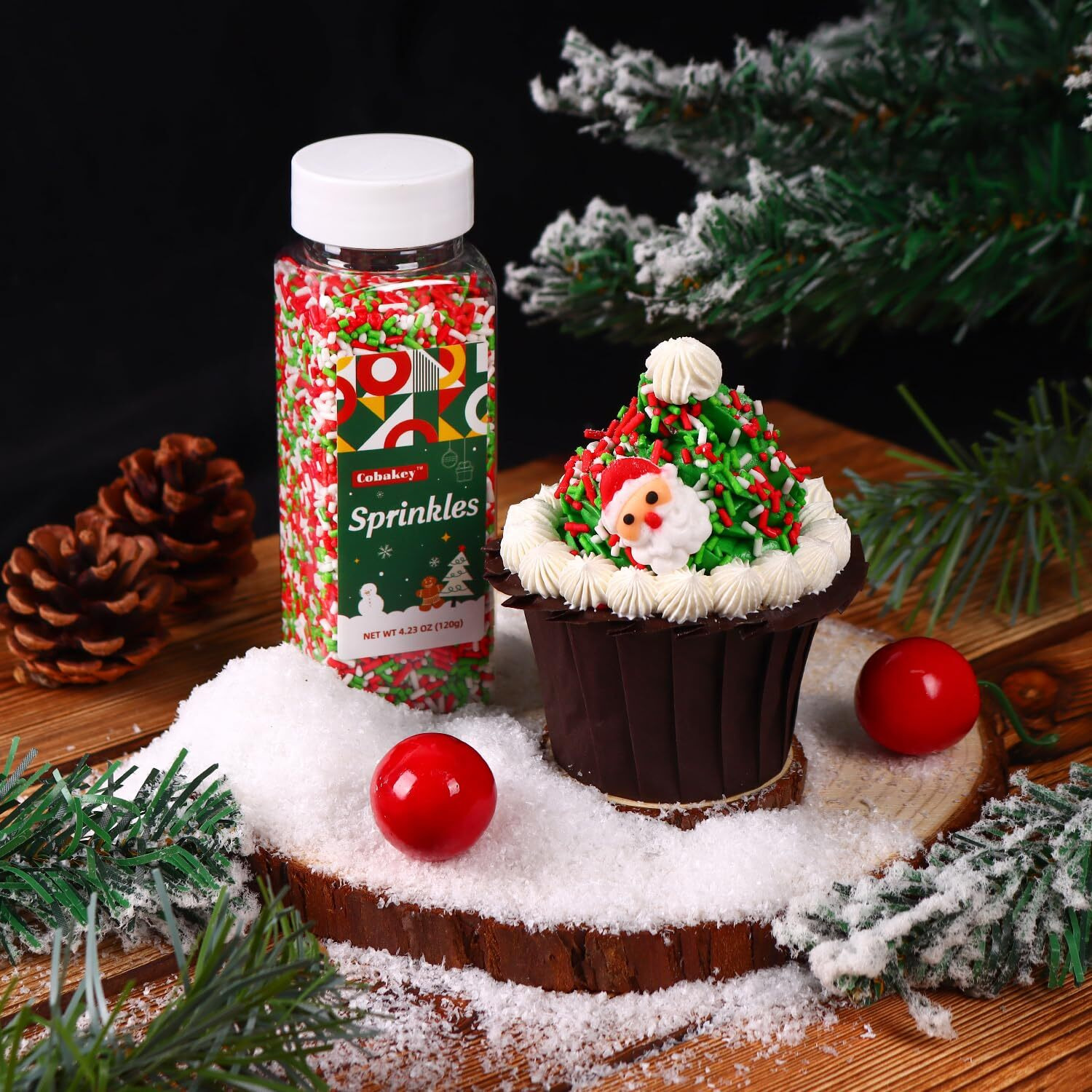 Christmas Sprinkles For Cake Decorating 7Ounce, Christmas Jimmies Sprinkles For Christmas Party, Sprinkles For Cupcake Toppers, Cookie, Ice Cream Decorations Celebrations