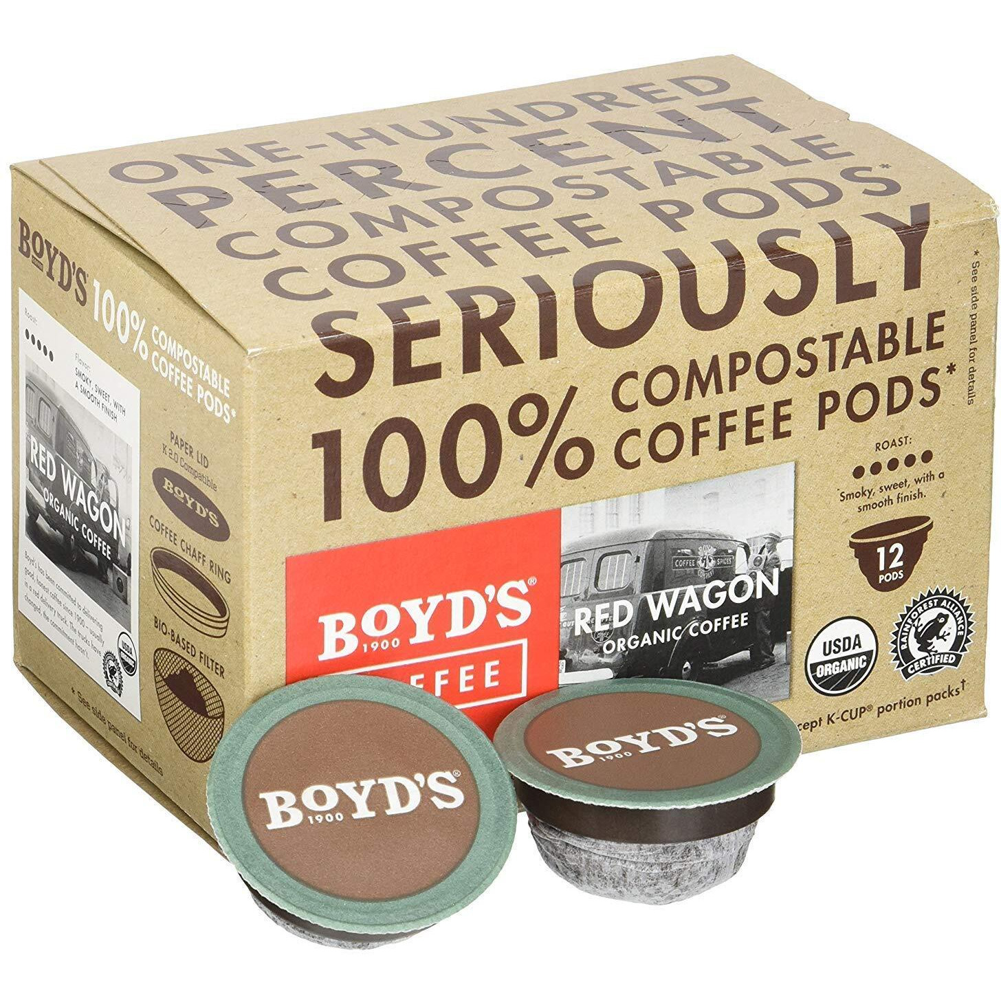Boyd's Coffee Organic Red Wagon Coffee - Dark Roast - Single Serve Pods (72 Count)