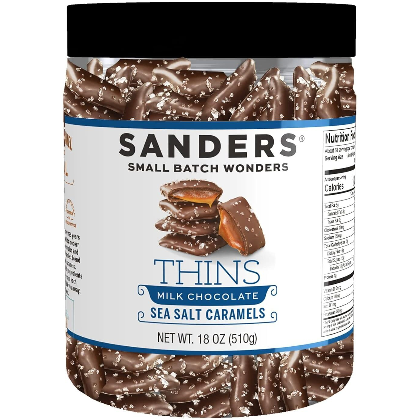 Sanders Thins, Sea Salt Caramels, Milk Chocolate & Dark Chocolate Variety, 18 Oz Tubs (Pack Of 2)