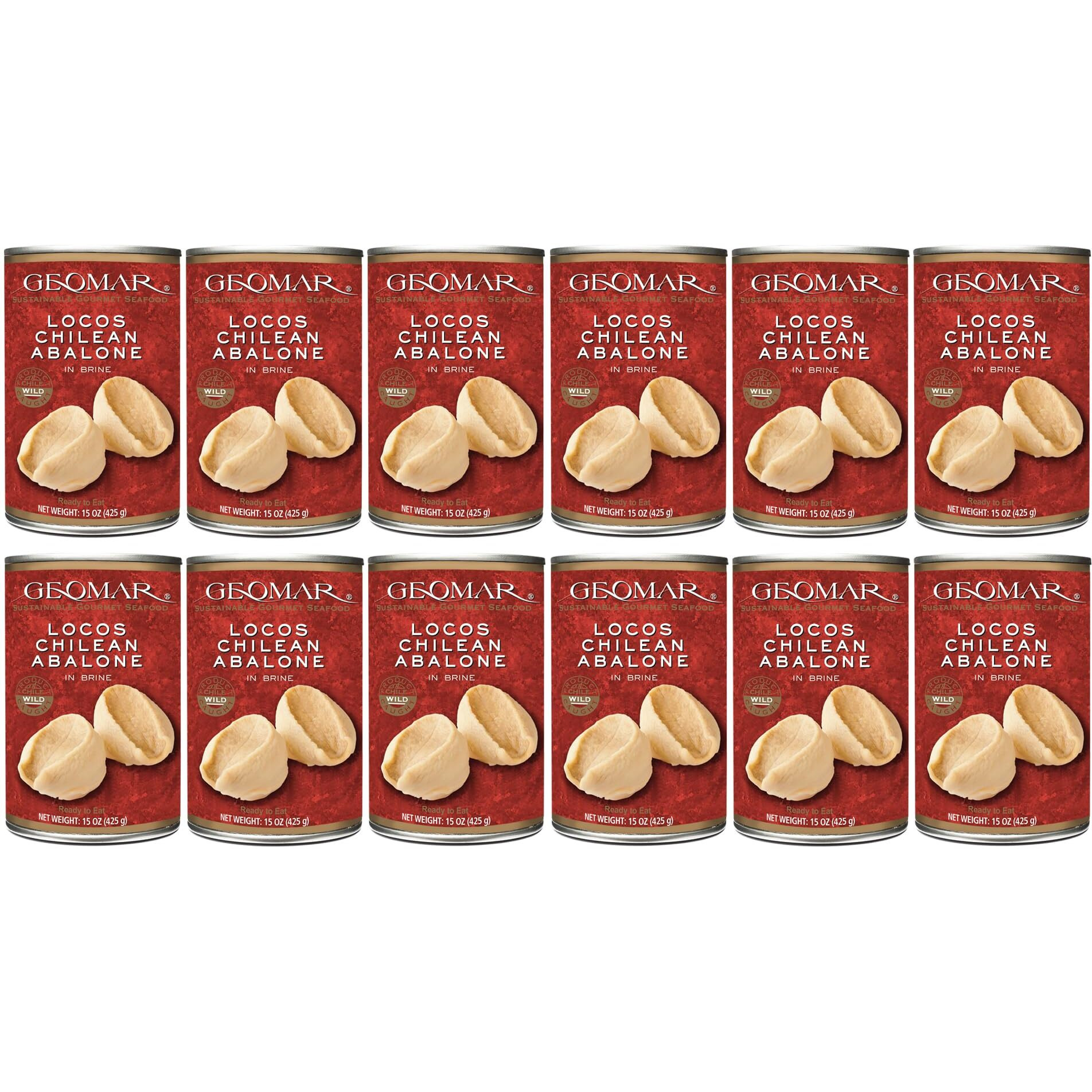 Geomar Locos (Chilean Abalone) In Brine - Hand Caught By Divers - Nutritious Seafood Delicacy - High In Protein And Ready-To-Eat - 3 Pieces Per Can (15 Oz) 12 Pack
