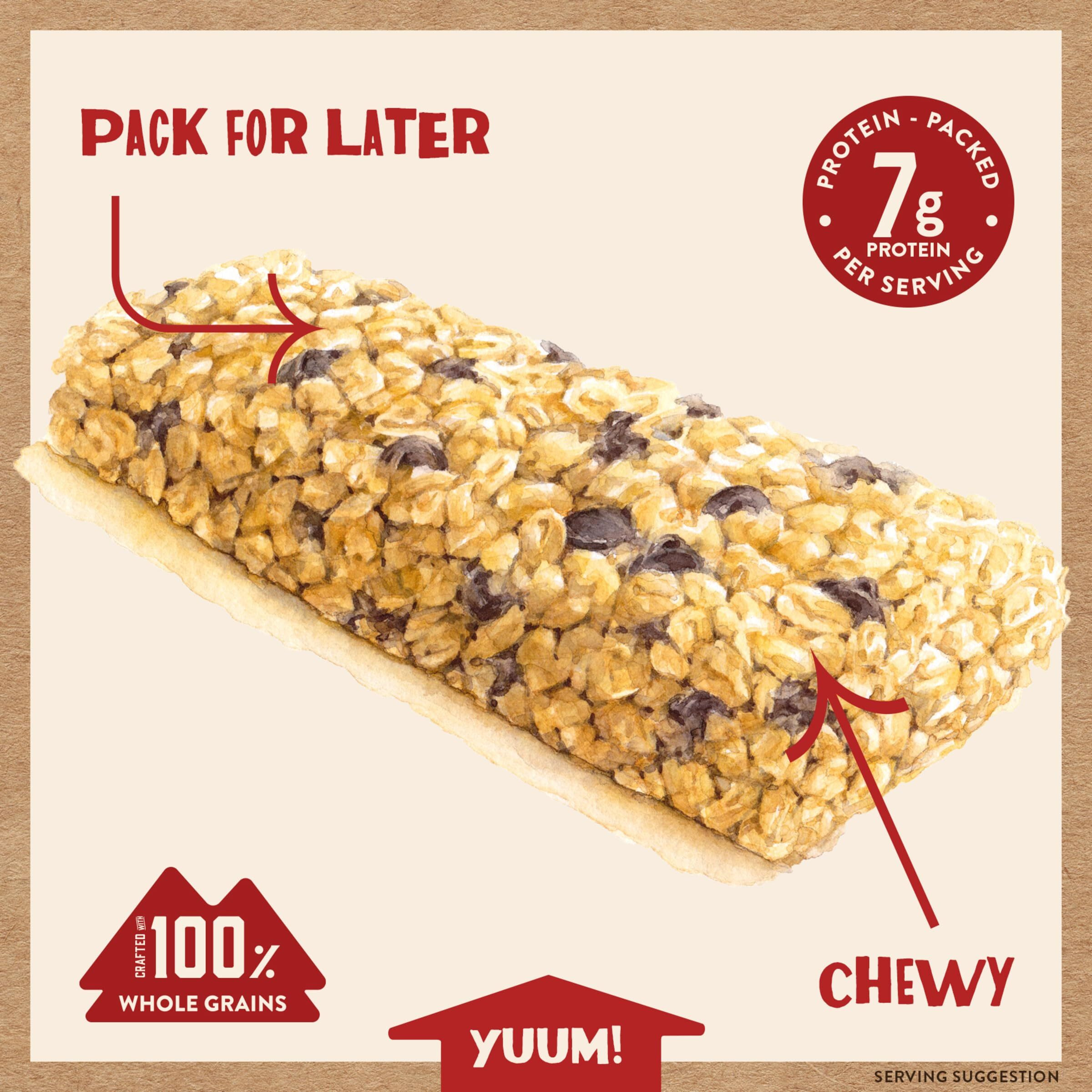 Kodiak Cakes Chewy Granola Snack Bars, Chocolate Chip, High Protein, 100% Whole Grains, 12 Boxes With 5 Bars Each (60 Bars Total)