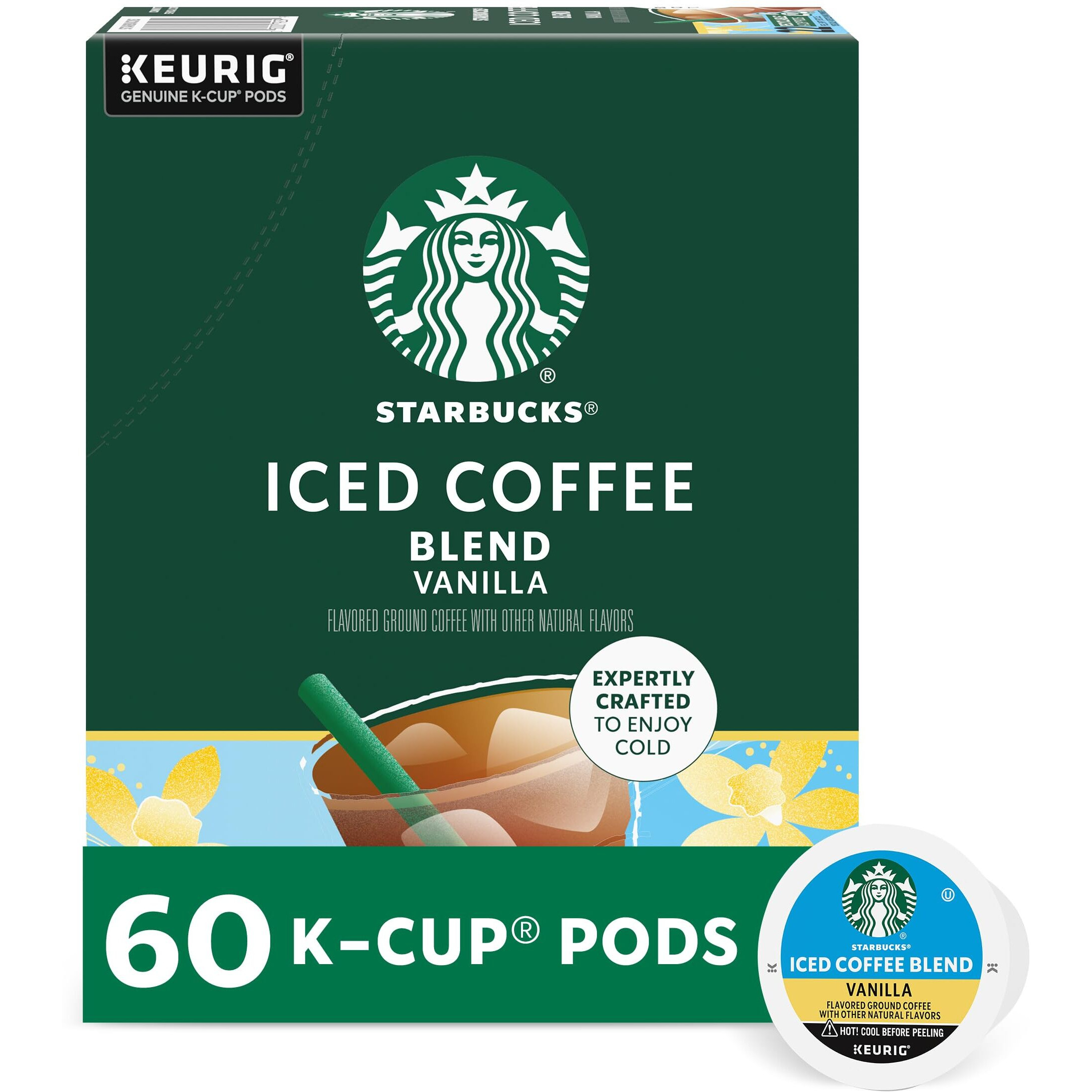 Starbucks K-Cup Coffee Pods, Iced Coffee Blend, Vanilla Naturally Flavored Coffee For Keurig Coffee Makers, 100% Arabica, 6 Boxes (60 Pods Total)