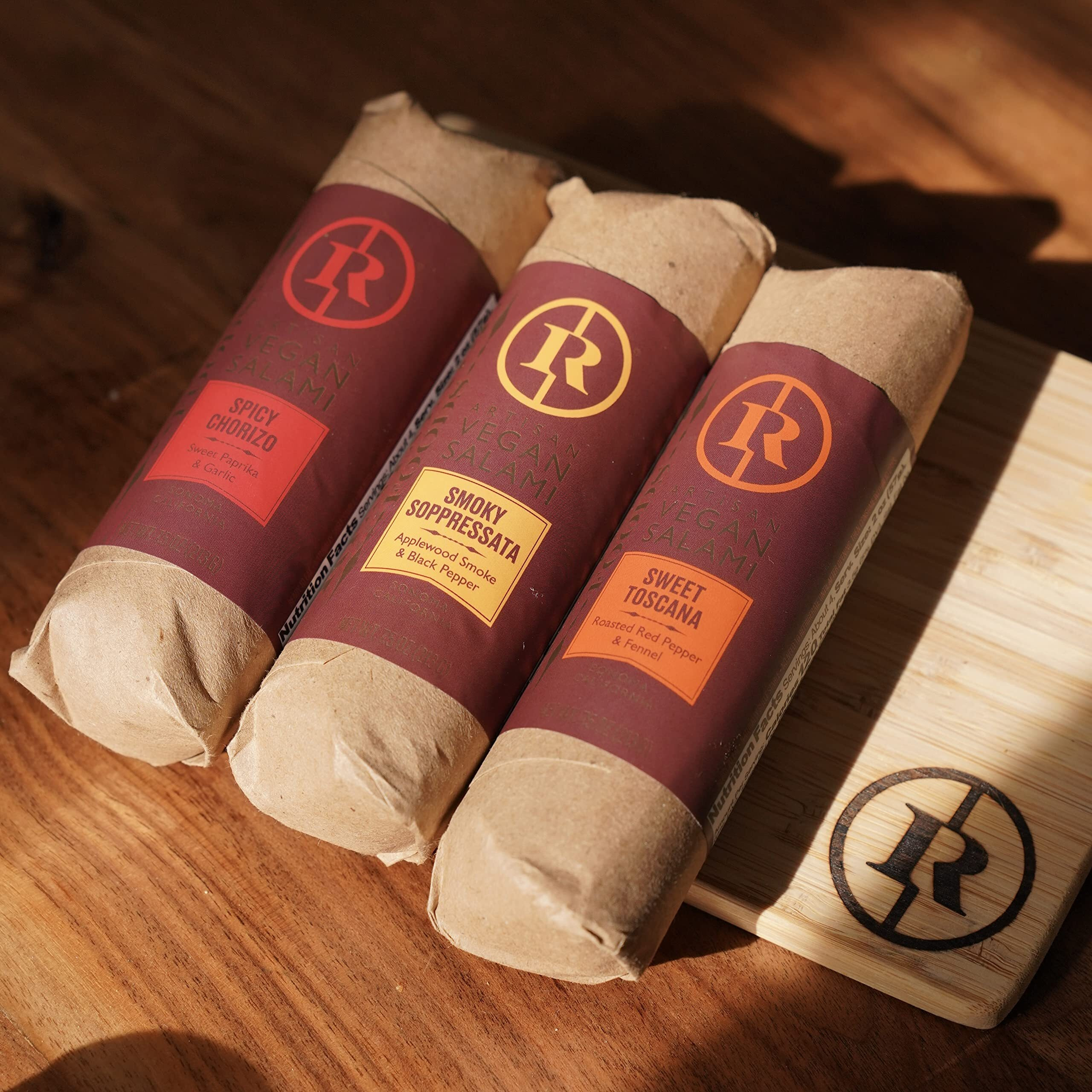 Renegade Foods Artisan Vegan Salami Trio Sampler Pack - Smoky Soppressata, Sweet Toscana, Spicy Chorizo - Indulge European-Style Plant Based Meats - Plant Based Food