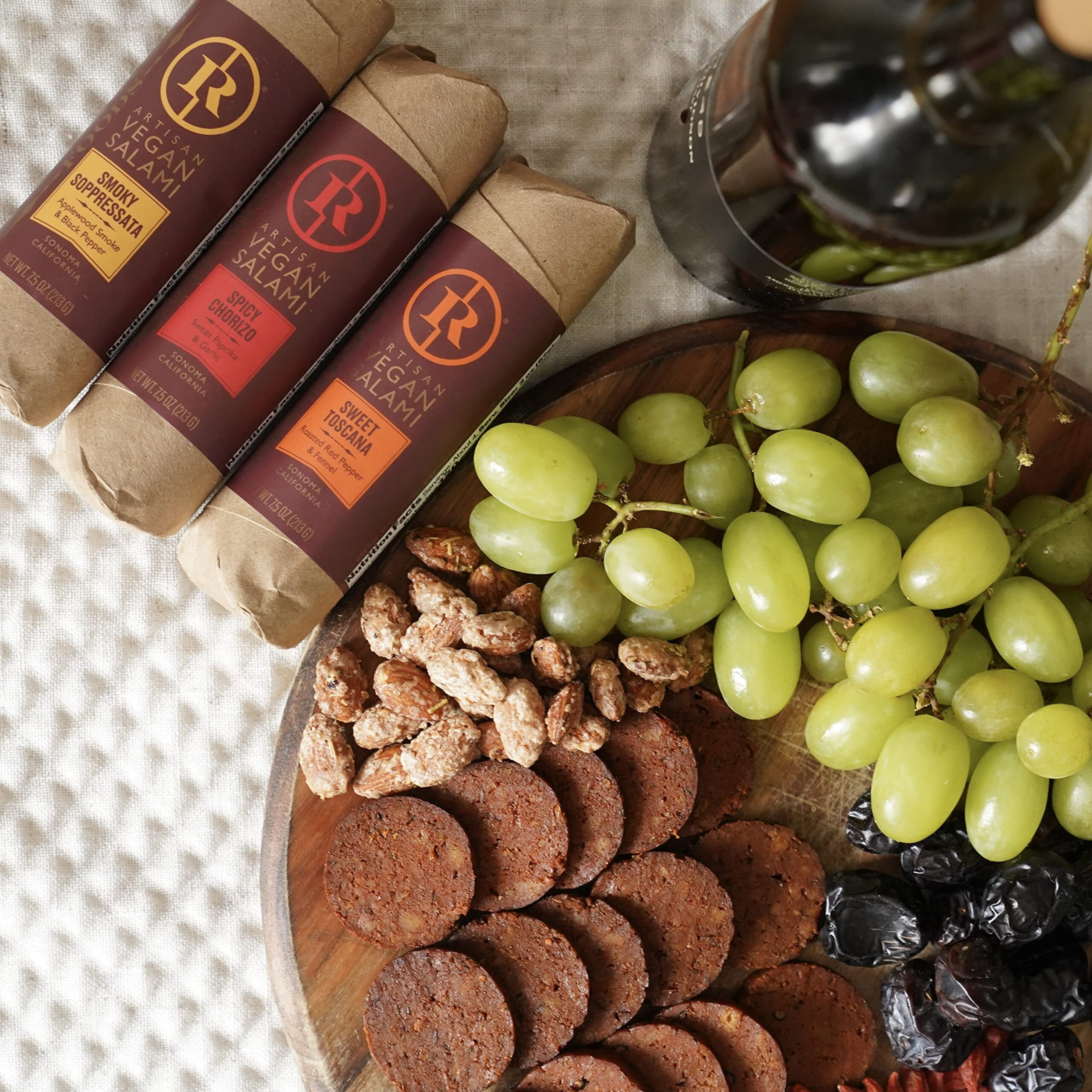 Renegade Foods Artisan Vegan Salami Trio Sampler Pack - Smoky Soppressata, Sweet Toscana, Spicy Chorizo - Indulge European-Style Plant Based Meats - Plant Based Food