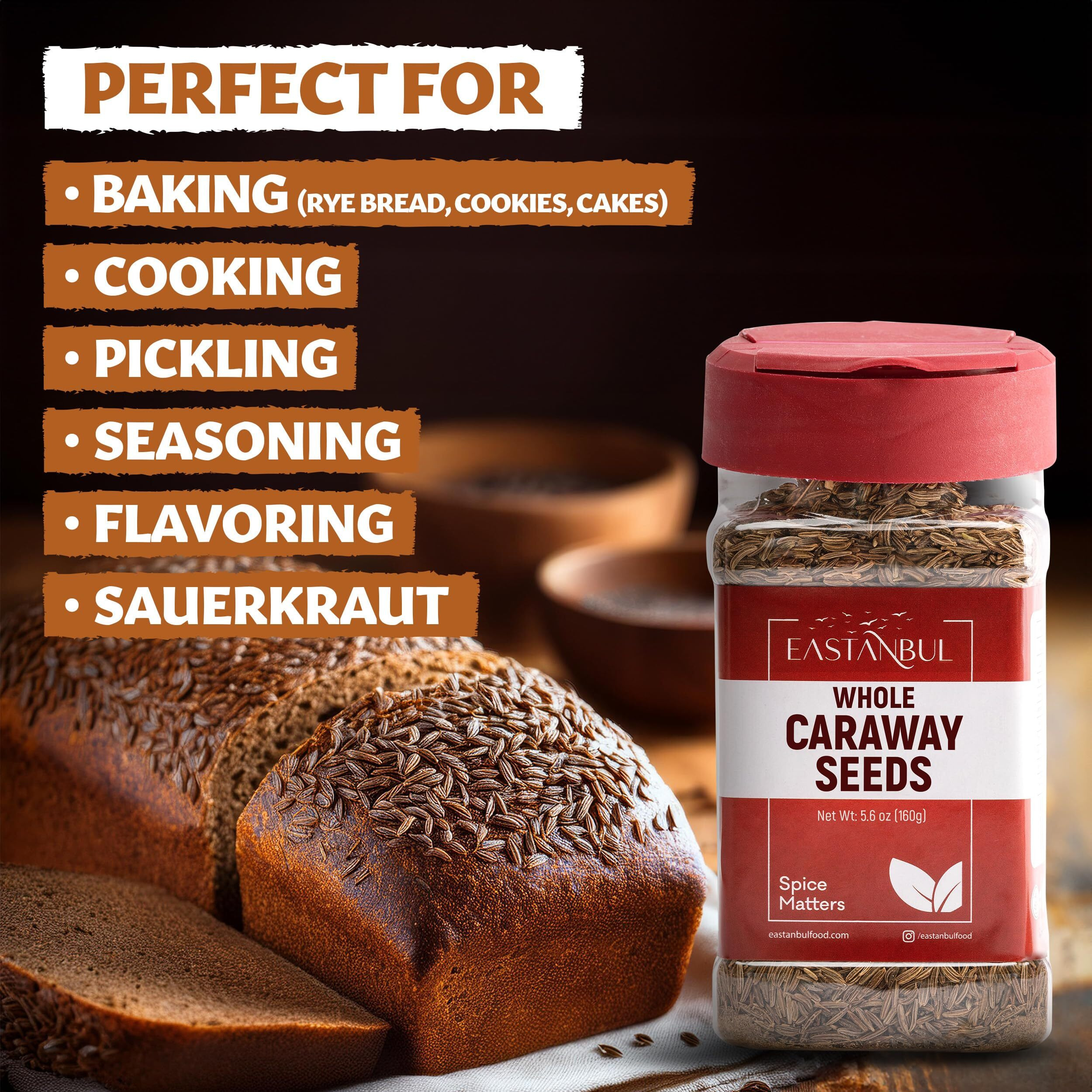 Eastanbul Caraway Seeds 5.6 Oz 100% Natural Carraway Seeds For Cooking, Fresh-Cut Whole Caraway Seed, Aromatic Caraway Seeds For Bread, Sauerkraut, Rye Bread, Soda Bread, Pumpernickel & Much More