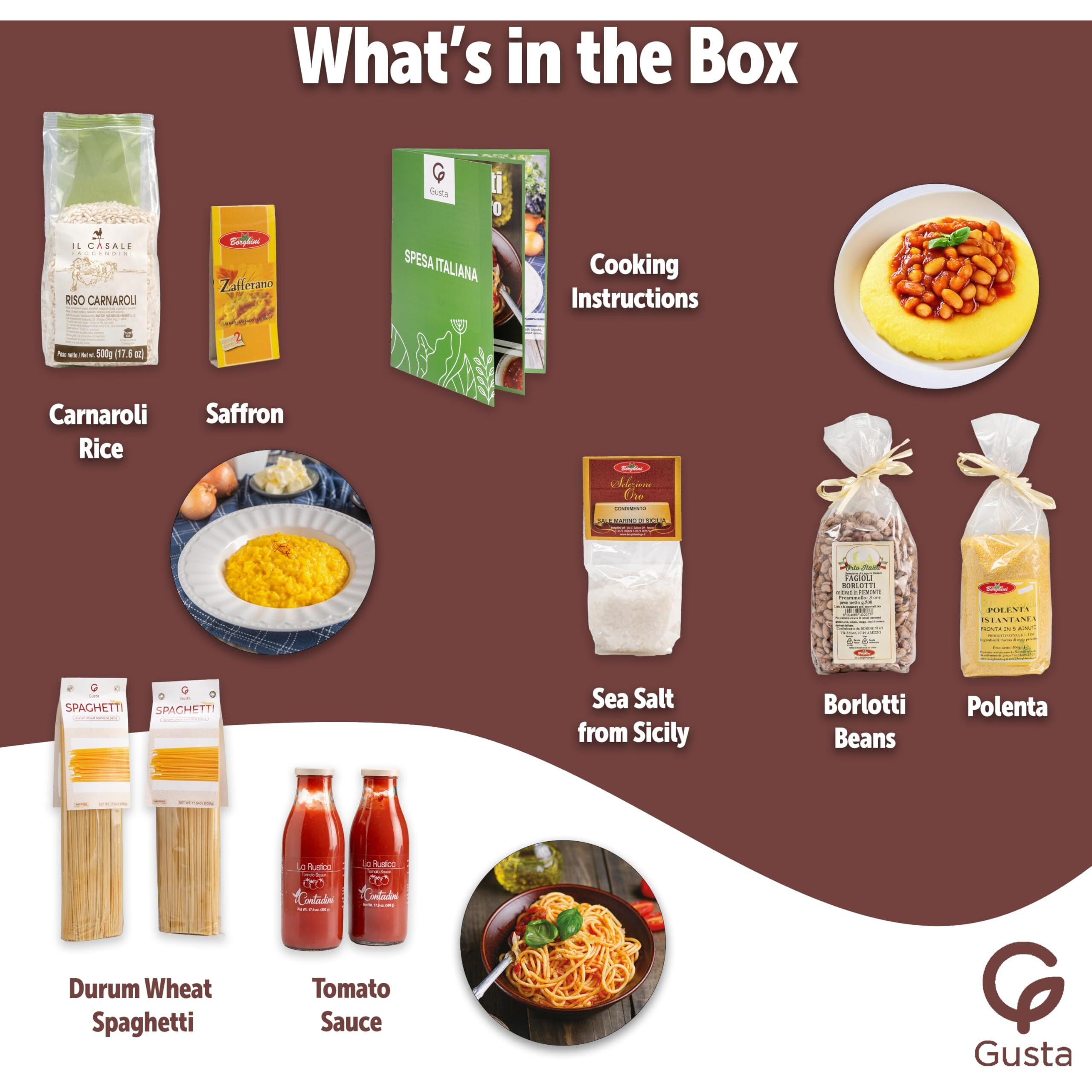 Gusta Italian Meal Kit Variety Pack - Easy-To-Prepare Authentic Italian Meals - For Gourmet Italian Food Lovers - Includes Risotto Alla Milanese, Polenta & Beans, Tomato Spaghetti - Made In Italy