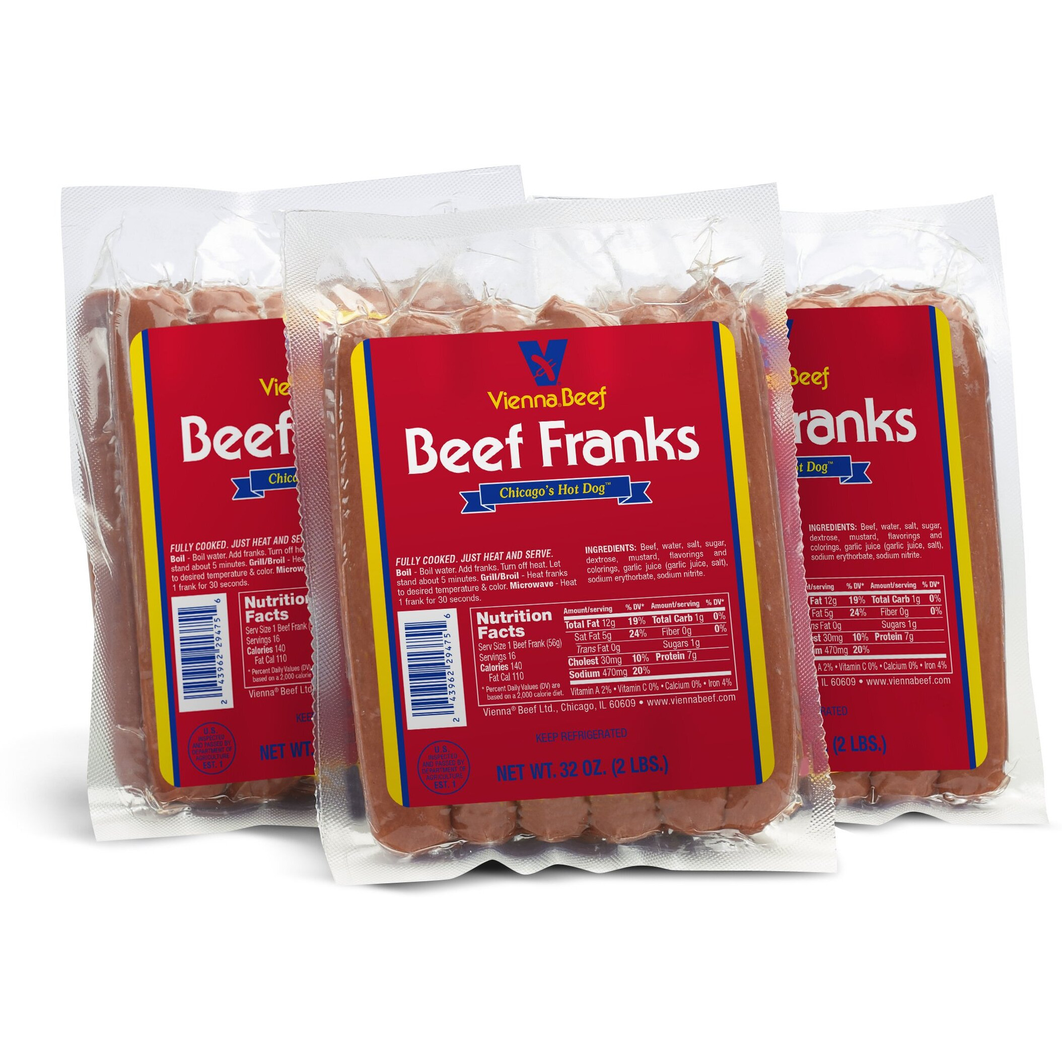 Vienna Beef Hot Dog Lovers' Hot Dog Pack 2 Lbs. Each (3 Pack)