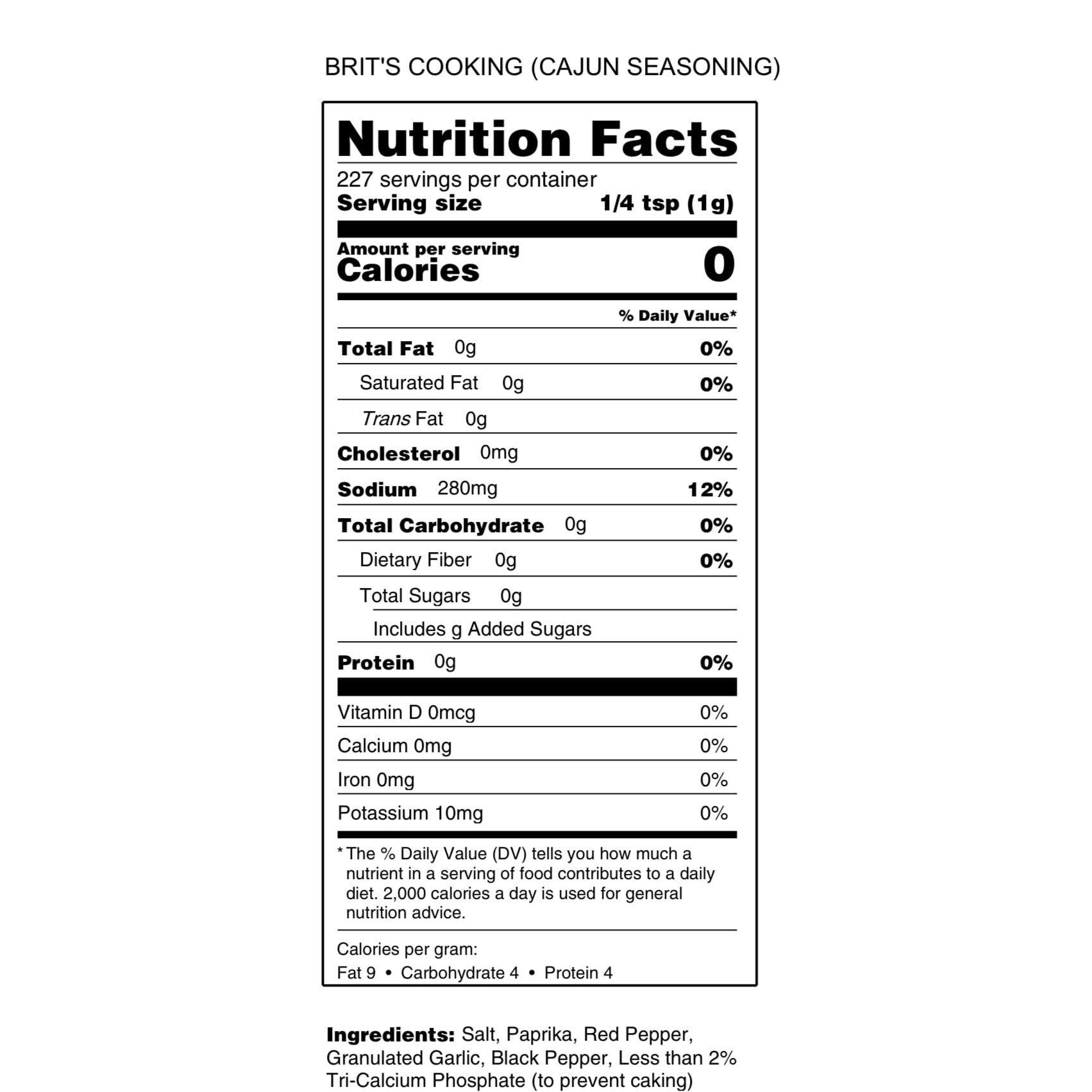 Britscookin - Cajun Seasoning 8 Oz, Pack Of 1