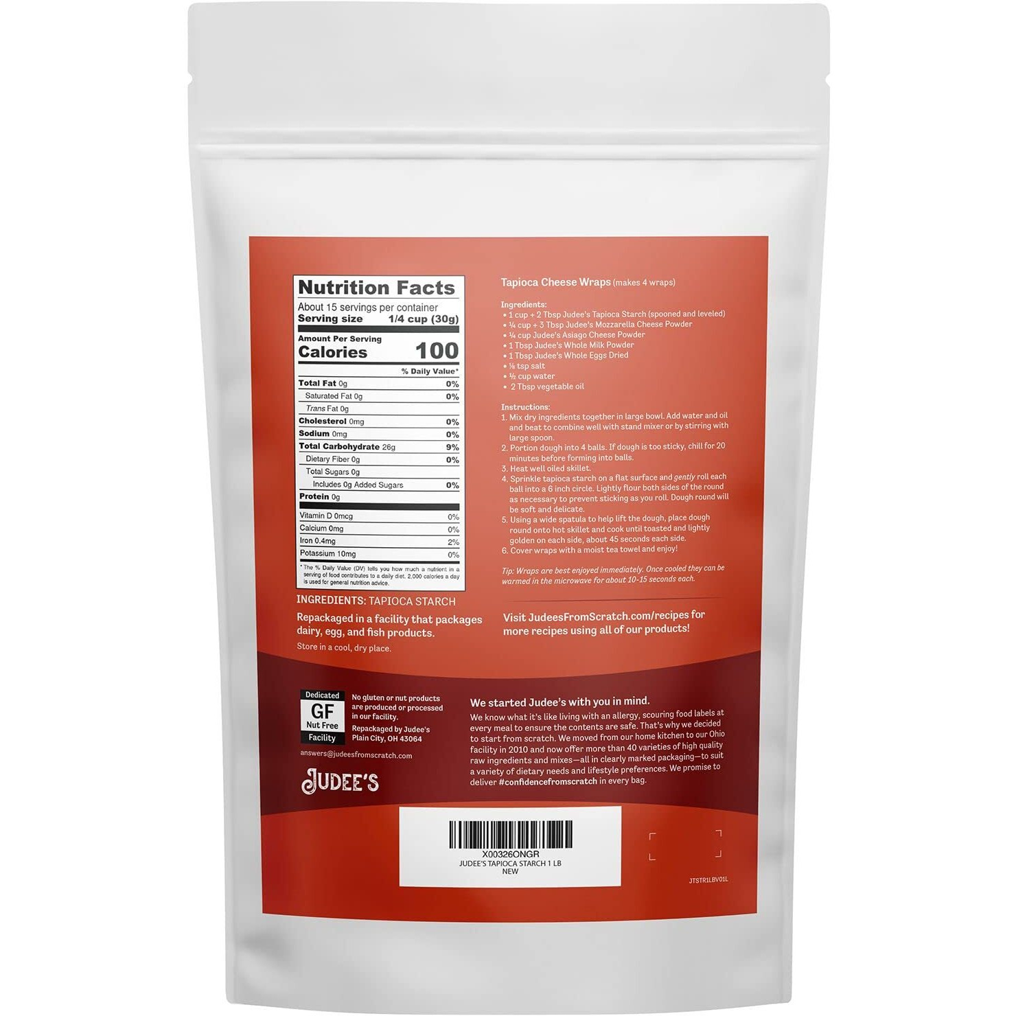Judees Tapioca Starch 1 Lb - Non-Gmo, Gluten-Free And Nut-Free - Great For Gluten-Free Baking, Cooking, Thickening, And Making Boba - Packaged In The Usa