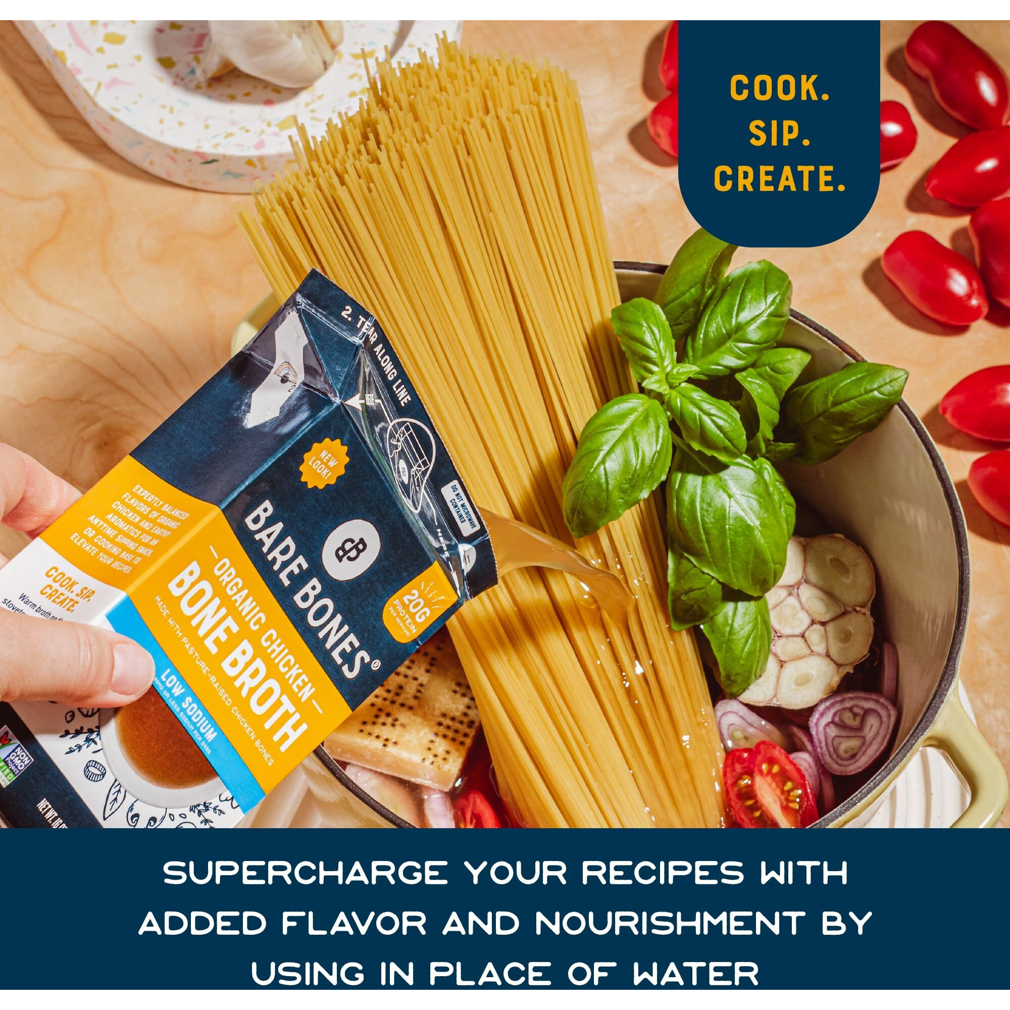 Bare Bones Low Sodium Organic Chicken Bone Broth | Pour W/ Pasture Raised Protein & Collagen For Cooking & Sipping | No Artificial Flavors Non-Gmo Gluten & Dairy-Free Keto & Paleo Friendly | 16Oz Carton | 8 Pack