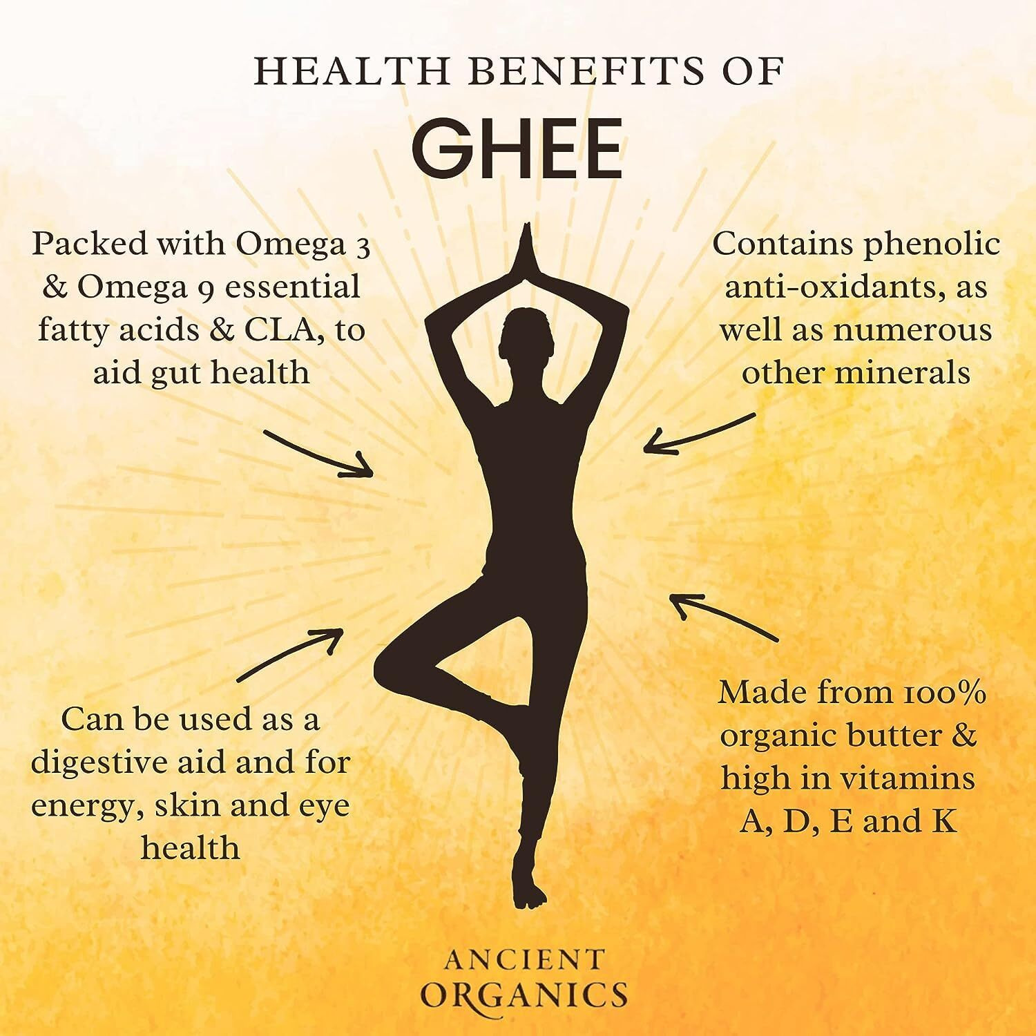 Ancient Organics Salted Ghee, Organic Grass Fed Gluten Free Clarified Salted Ghee Butter With Vitamins & Omegas, Lactose Free, 100% Certified Organic, Kosher, Made In Usa, 16 Fl Oz
