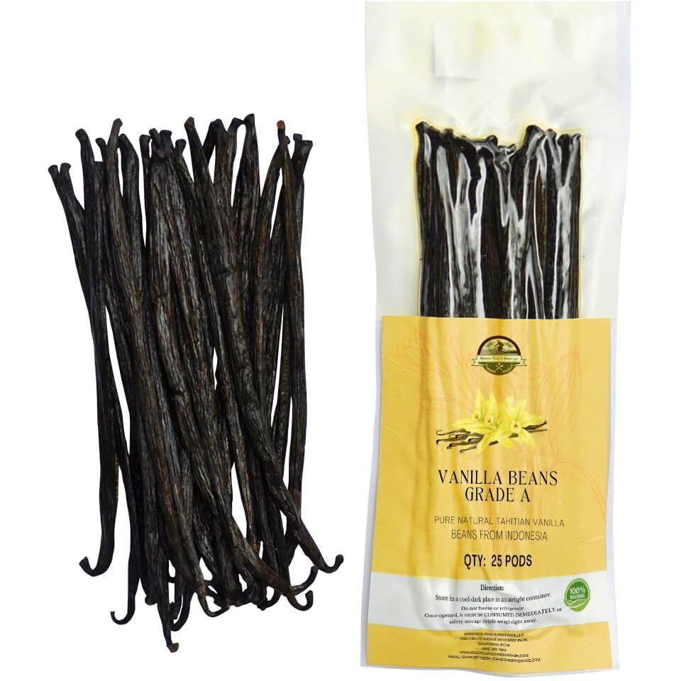25 Plump Tahitian Vanilla Beans For Making Vanilla Extract, Vanilla Beans Grade A, Papua Vanilla Beans Extract, Perfect Homemade Extract, Baking And Cooking (25 Beans)