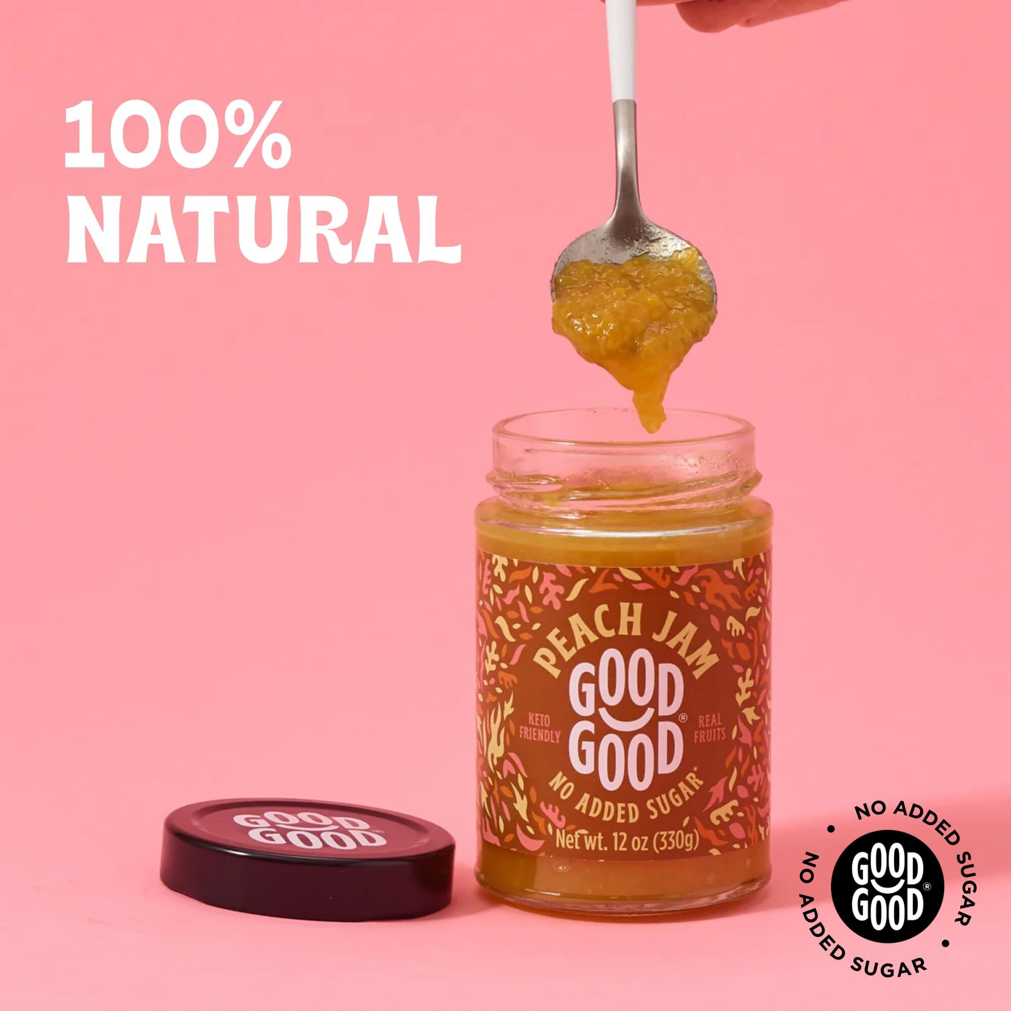 Good Good Sweet Peach Jam - Low Calorie, Low Carb & No Added Sugars - Keto Friendly Jelly - Vegan - Gluten Free - Preserves - 12 Ounce (Pack Of 1)