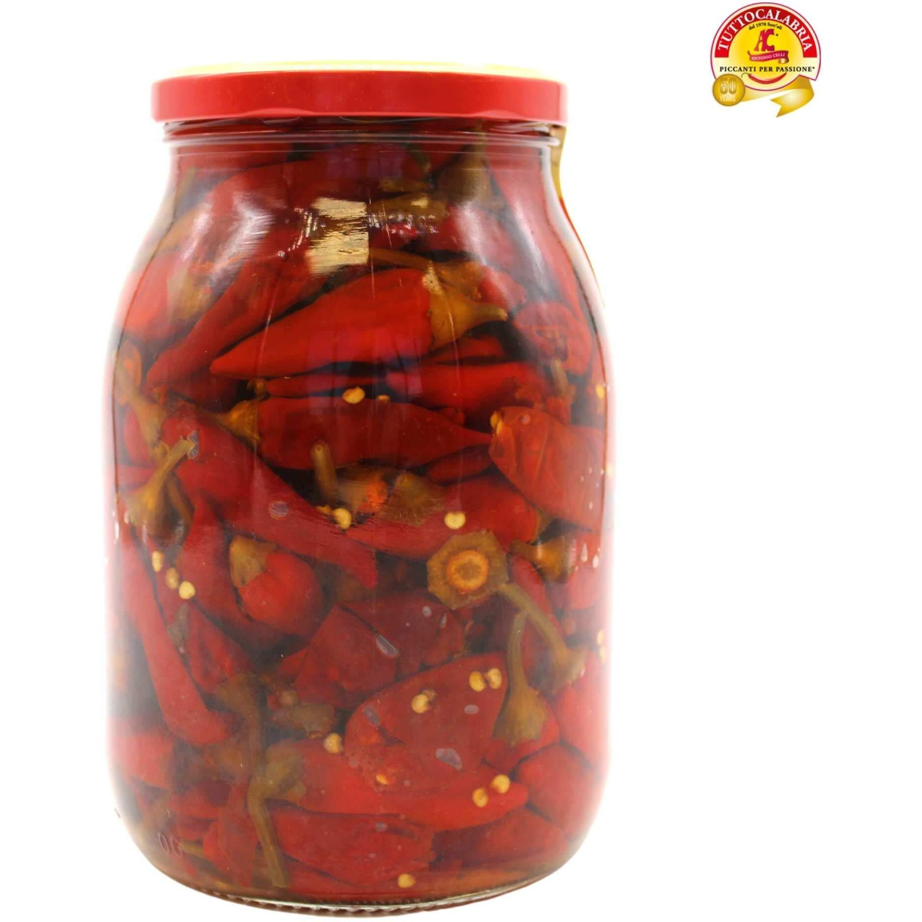 Tuttocalabria, Whole Calabrian Chili Peppers In Oil, All Natural, Non-Gmo, Product Of Italy, Glass Club Pack, 33.5 Oz