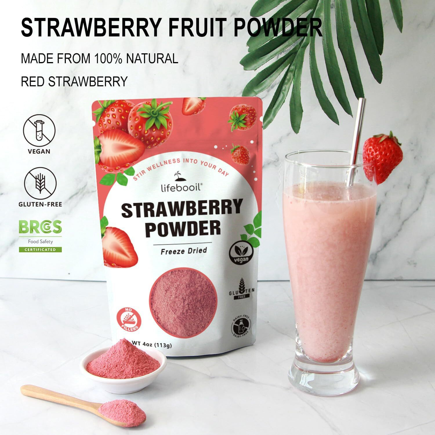 Freeze Dried Strawberry Powder For Baking,Vegan,Non-Gmo,Gluten Free,No Additives And Preservatives,4Oz