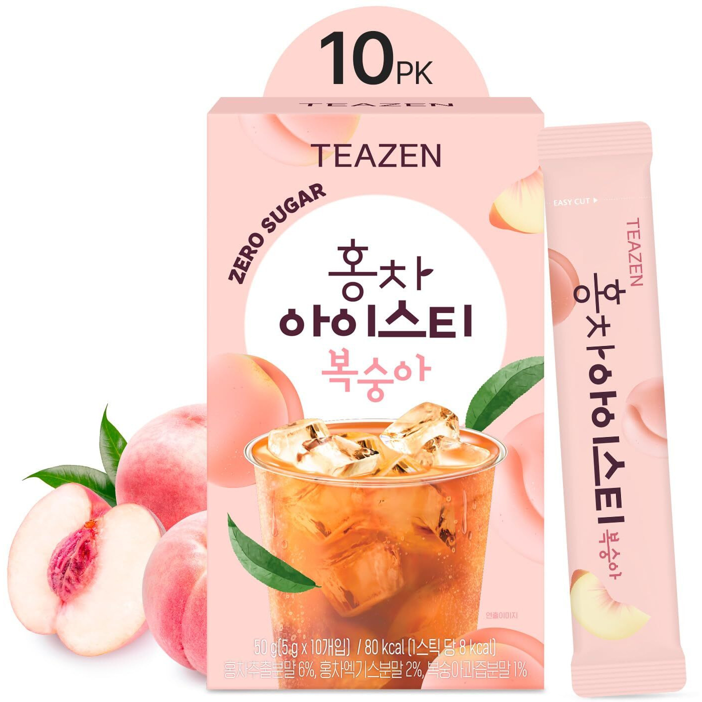 Teazen Summer Peach Iced Tea, Sugar Free, Uva Black Tea, Hydration Drink Mix, 10 Sticks, 1.76Oz