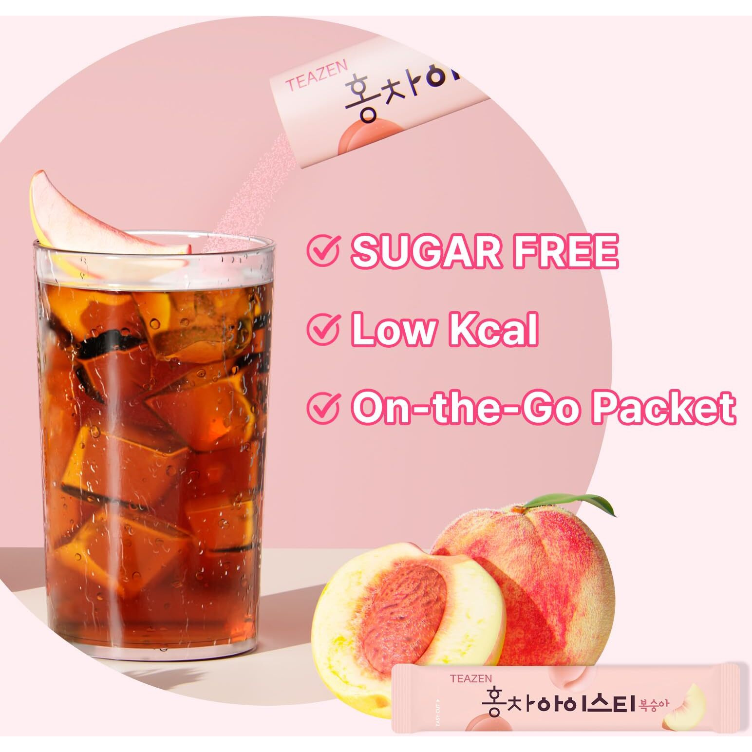Teazen Summer Peach Iced Tea, Sugar Free, Uva Black Tea, Hydration Drink Mix, 10 Sticks, 1.76Oz