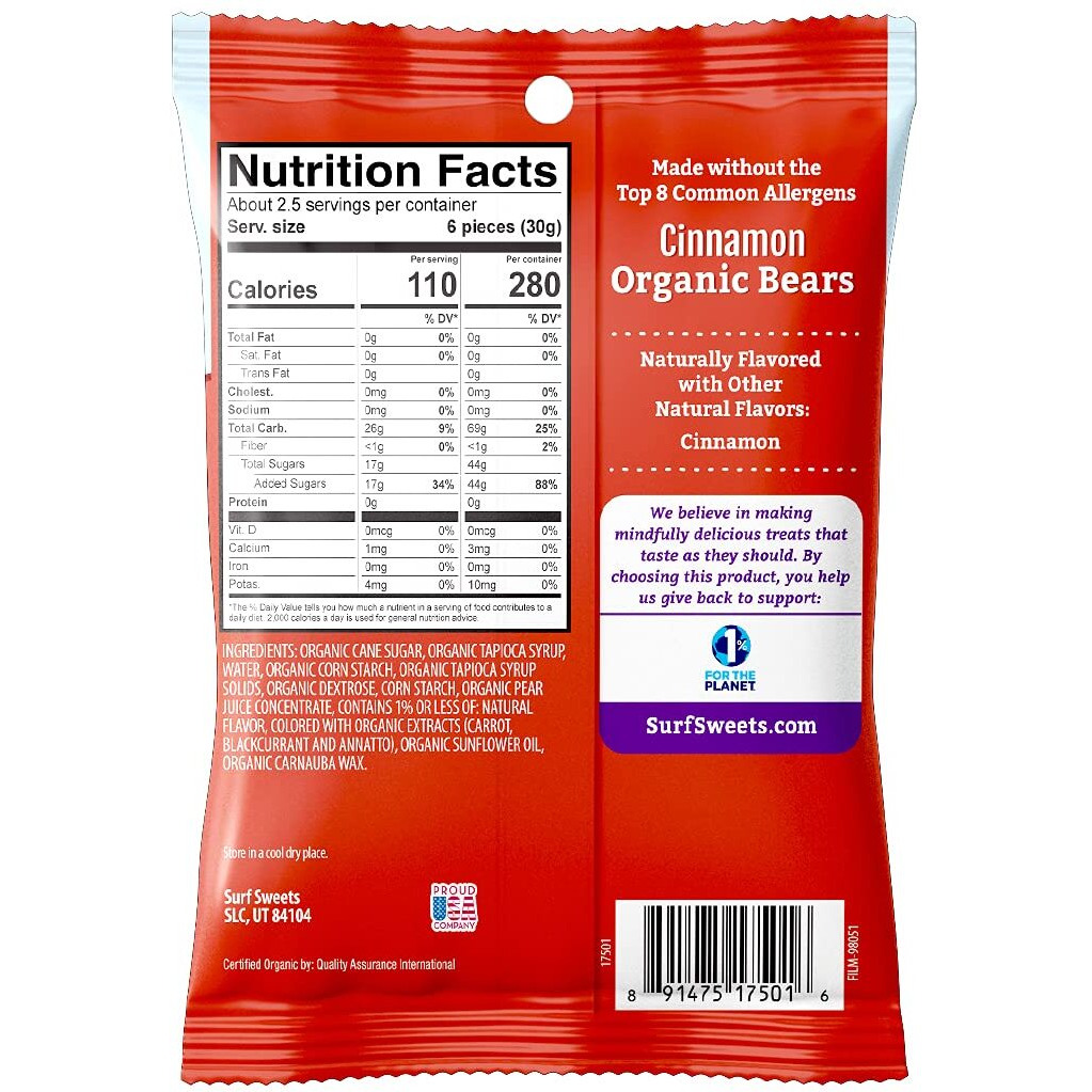 Cinnamon Organic Bears, 2.75 Oz Bag- 12 Pack