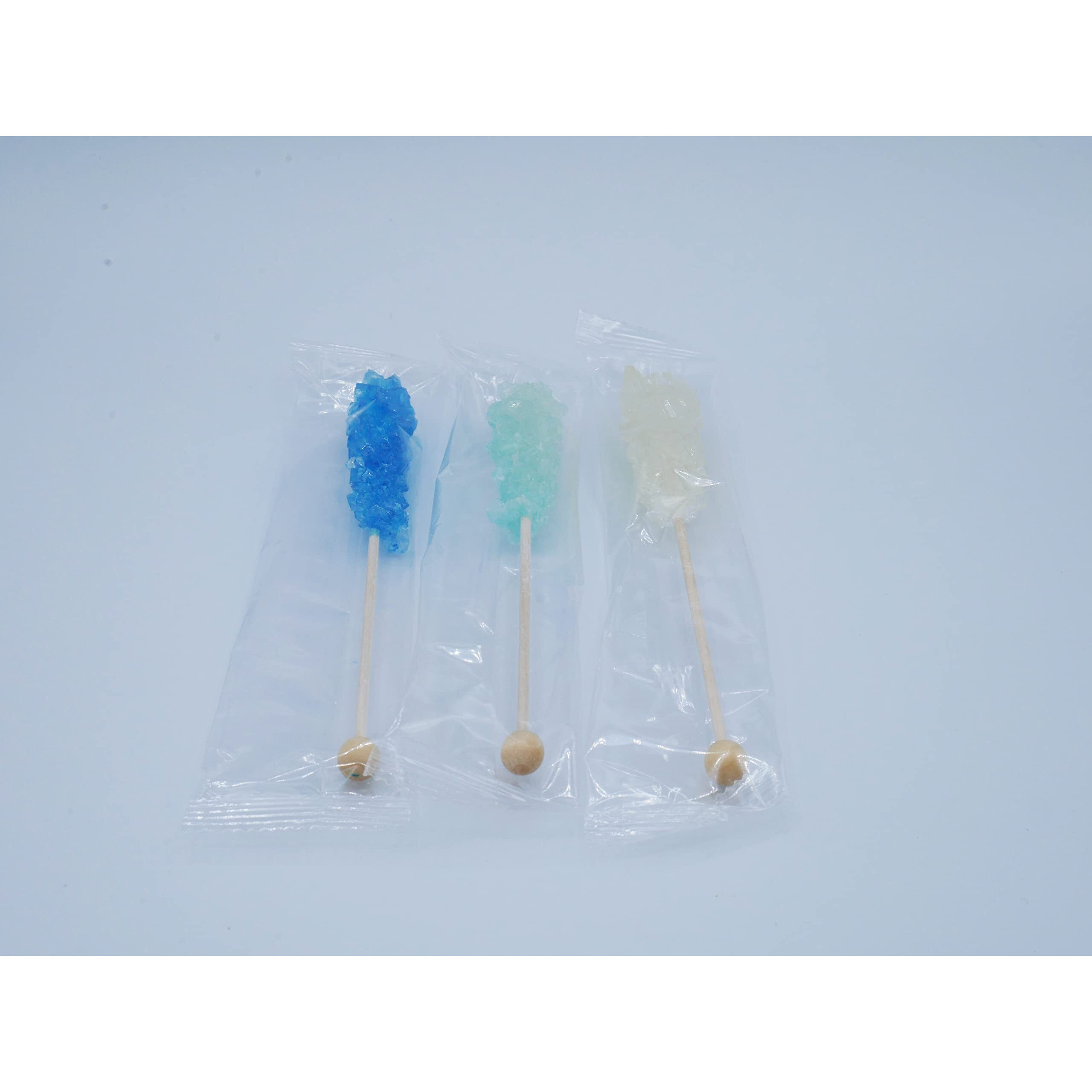 Frozen Ice Rock Candy On A Stick (72 Pack) - Bulk Individually Wrapped Pure Sugar Blue, Light Blue, And White Edible Crystal Rock Sticks - Perfect For Frozen Party Decorations, Favors, Cake Decorations, And Baby Showers - By Dr. Variety