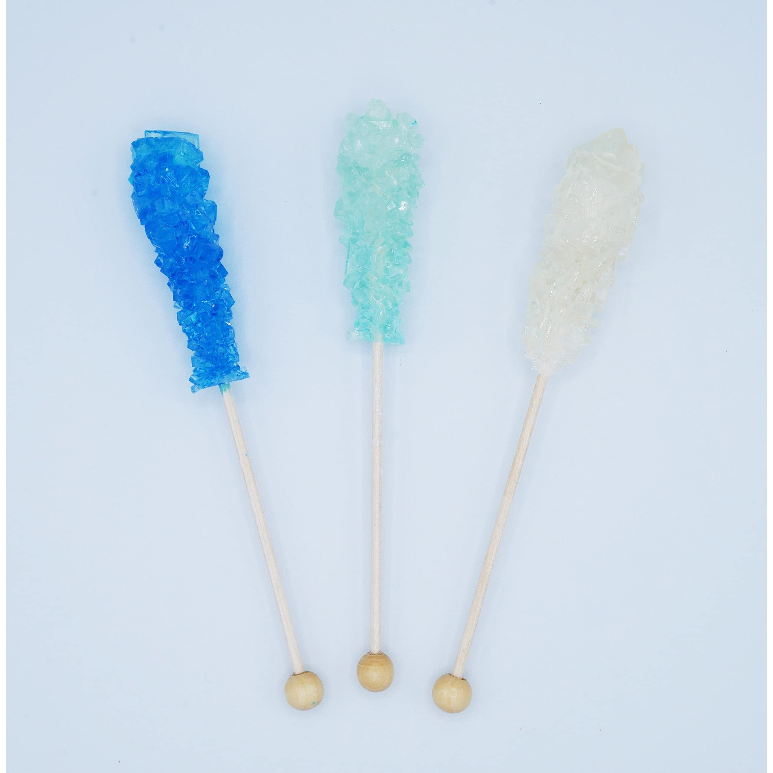 Frozen Ice Rock Candy On A Stick (72 Pack) - Bulk Individually Wrapped Pure Sugar Blue, Light Blue, And White Edible Crystal Rock Sticks - Perfect For Frozen Party Decorations, Favors, Cake Decorations, And Baby Showers - By Dr. Variety
