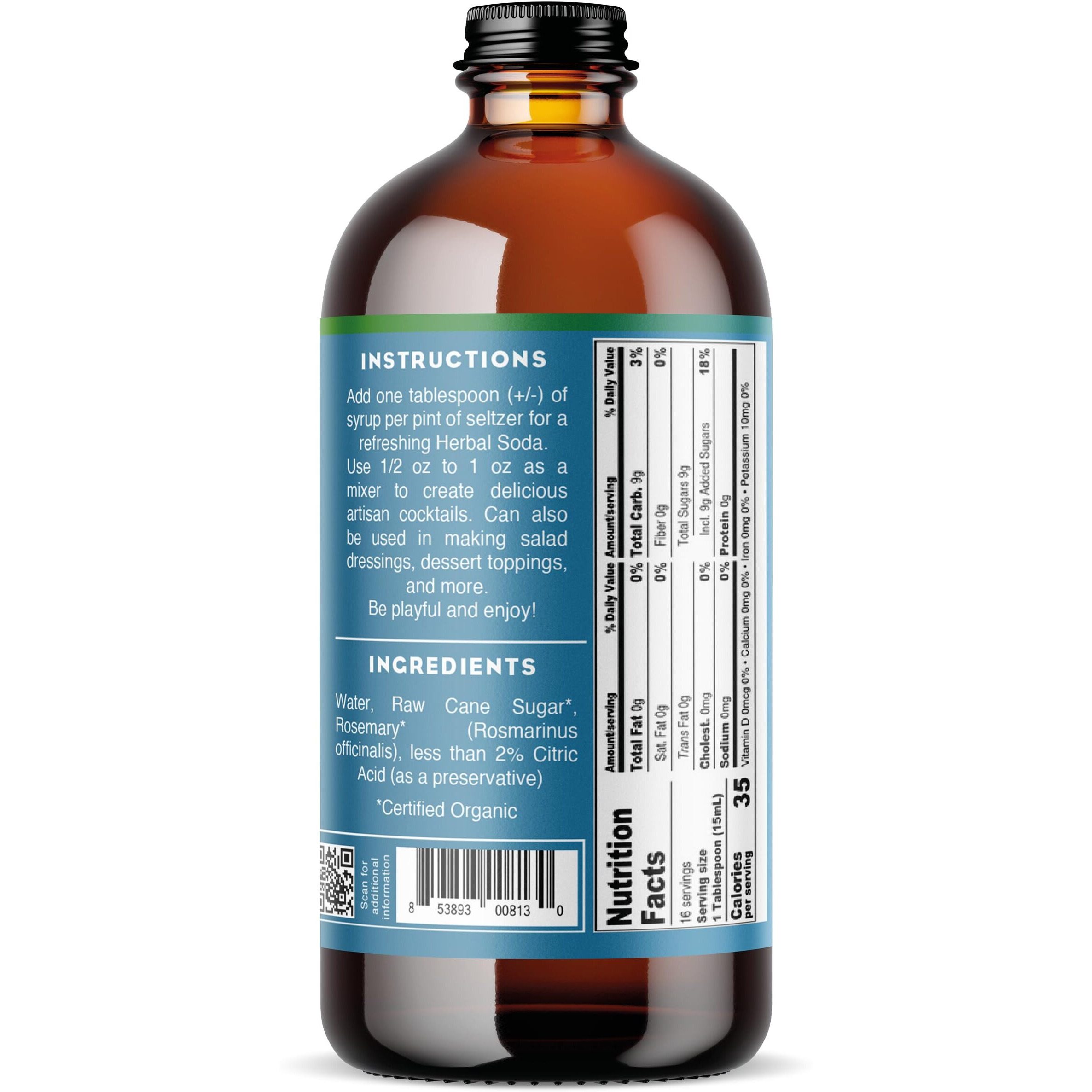 Rosemary Simple Syrup For Cocktails By Bluestem Botanicals, Cocktail Mixers, Mocktail Mixers For Drinks, Non Alcoholic Drinks Syrup, 8Oz. Bottle
