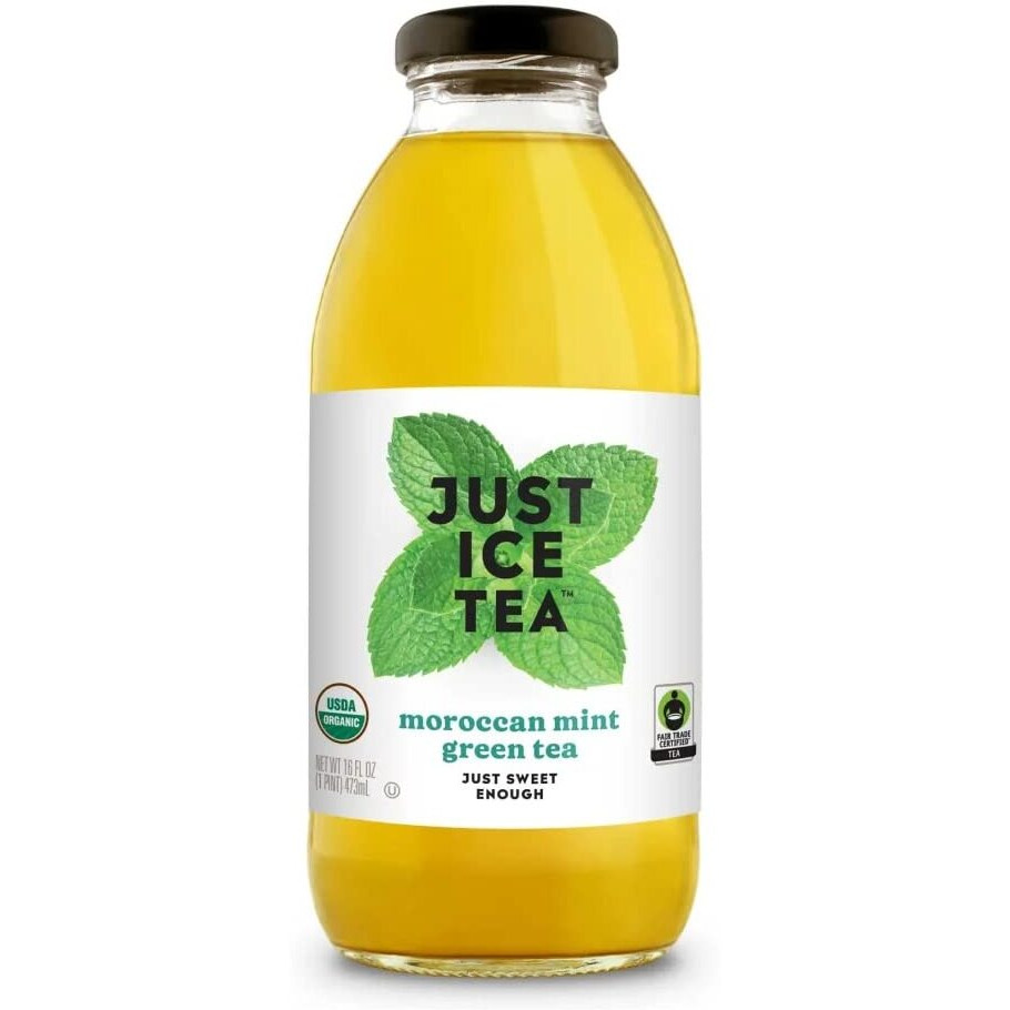 Just Ice Tea Organic Iced Tea, 16 Fl Oz Glass Bottles (Morrocan Mint Green Tea, Pack Of 12)