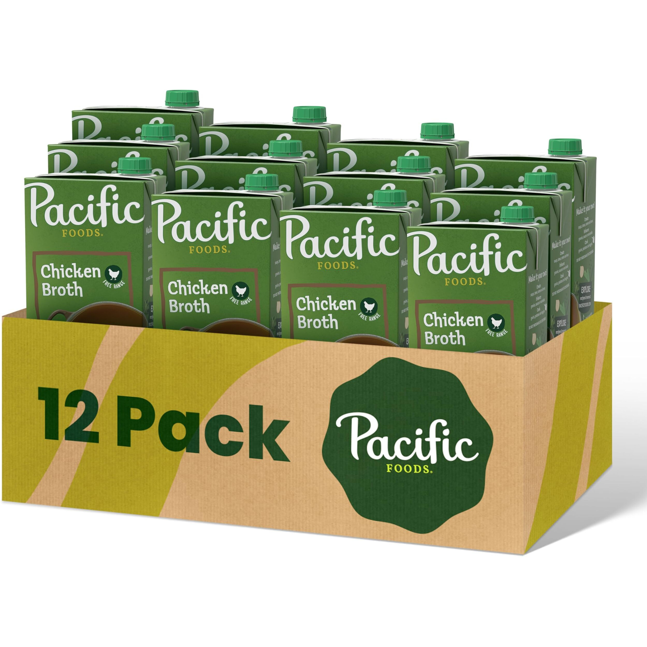 Pacific Foods Free Range Chicken Broth, 32 Oz Carton (Pack Of 12)