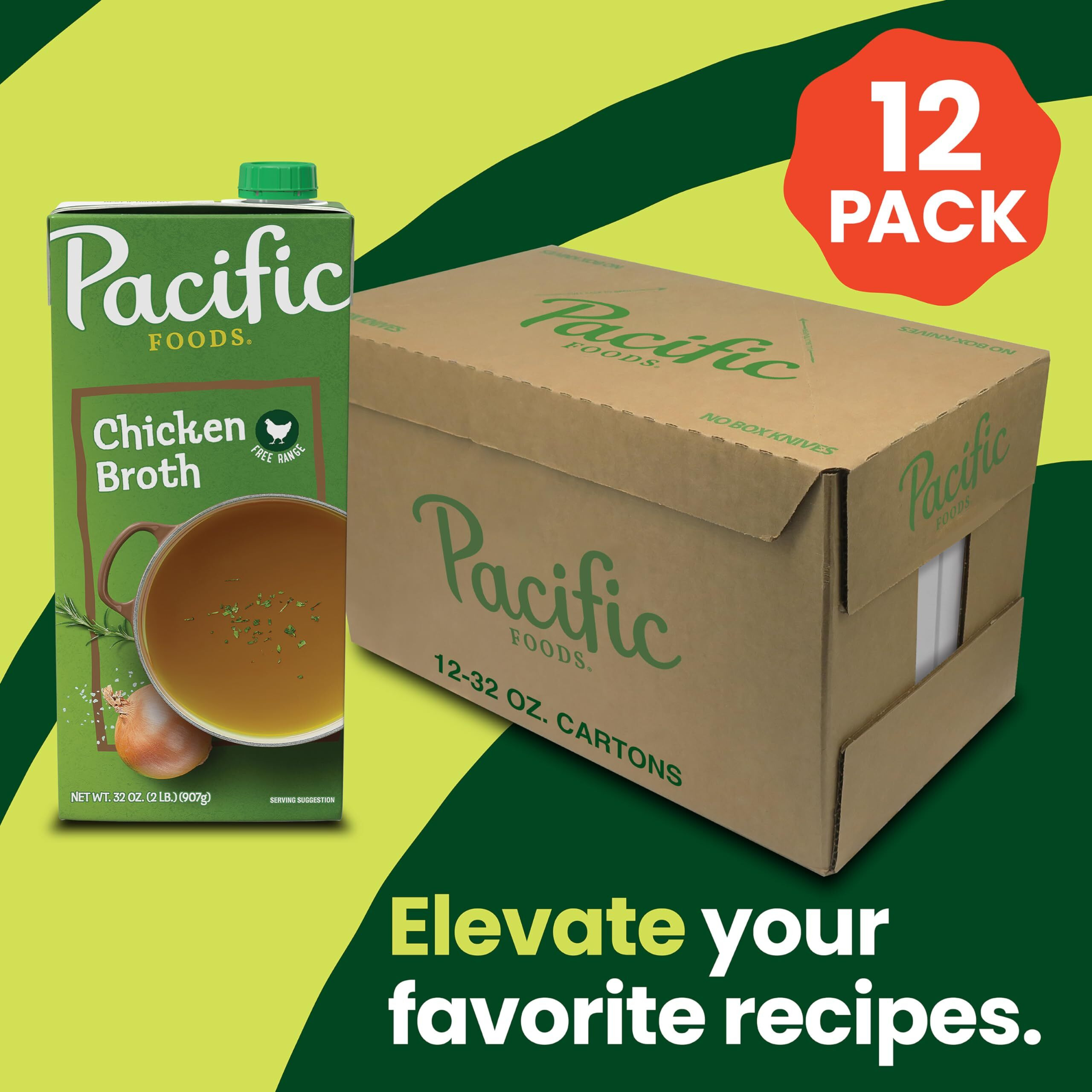 Pacific Foods Free Range Chicken Broth, 32 Oz Carton (Pack Of 12)