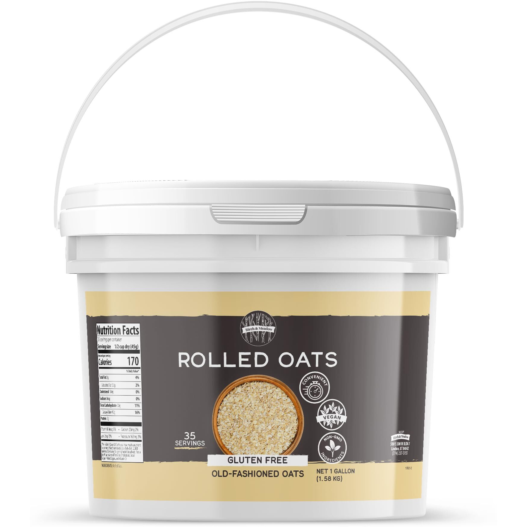 Birch & Meadow 1 Gallon Of Gluten-Free Rolled Oats, Food Storage, Old-Fashioned Oats
