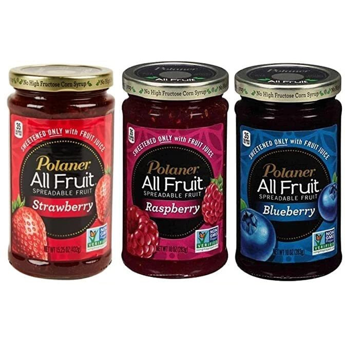 Polaner All Fruit Spreadable Fruit, Strawberry, Raspberry, And Blueberry, 10 Ounce (Pack Of 3) - With Make Your Day Spreader Or Two Sporks