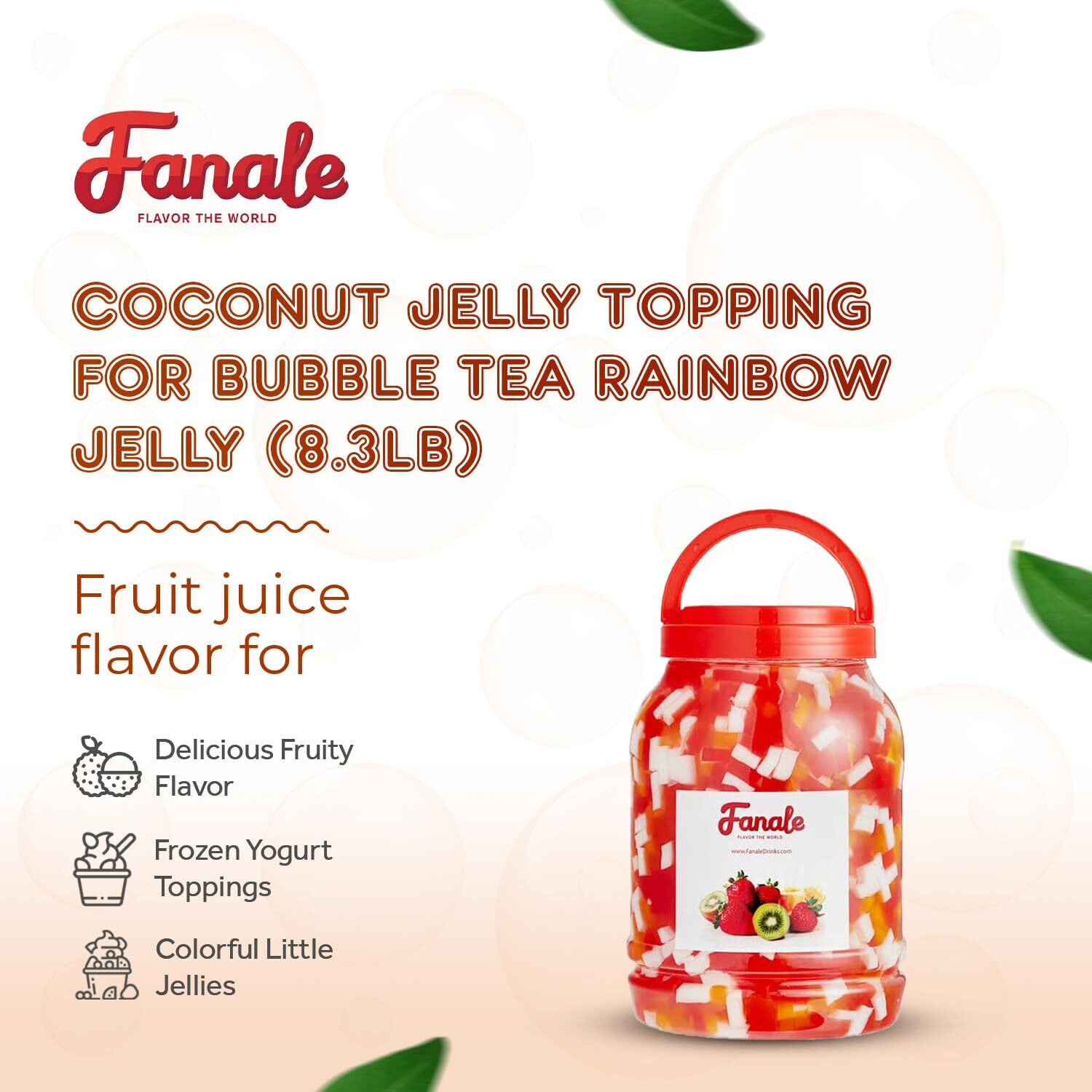 Fanale Coconut Jelly Topping Nata De Coco For Bubble Tea 8.3 Lb | Rainbow Jelly | For Boba Tea, Smoothies, Slushes, Desserts | 8.3 Pound (Pack Of 4) | Jel001-Cs