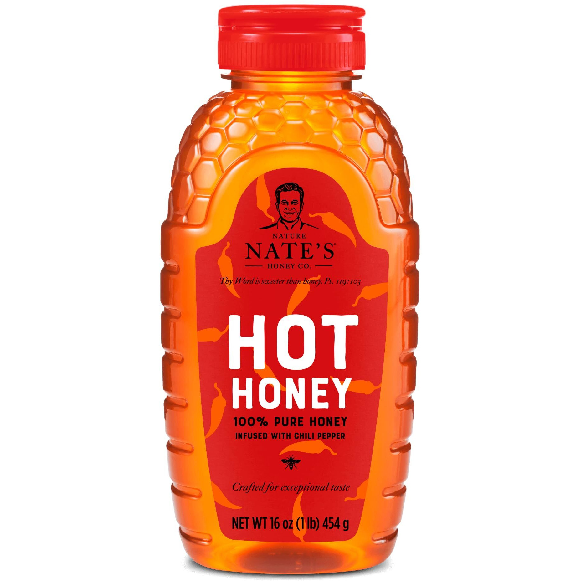 Nate's Hot Honey - 100% Pure Honey Infused With Habanero Chili Pepper Flakes, Award-Winning Taste - 16 Oz Squeeze Bottle