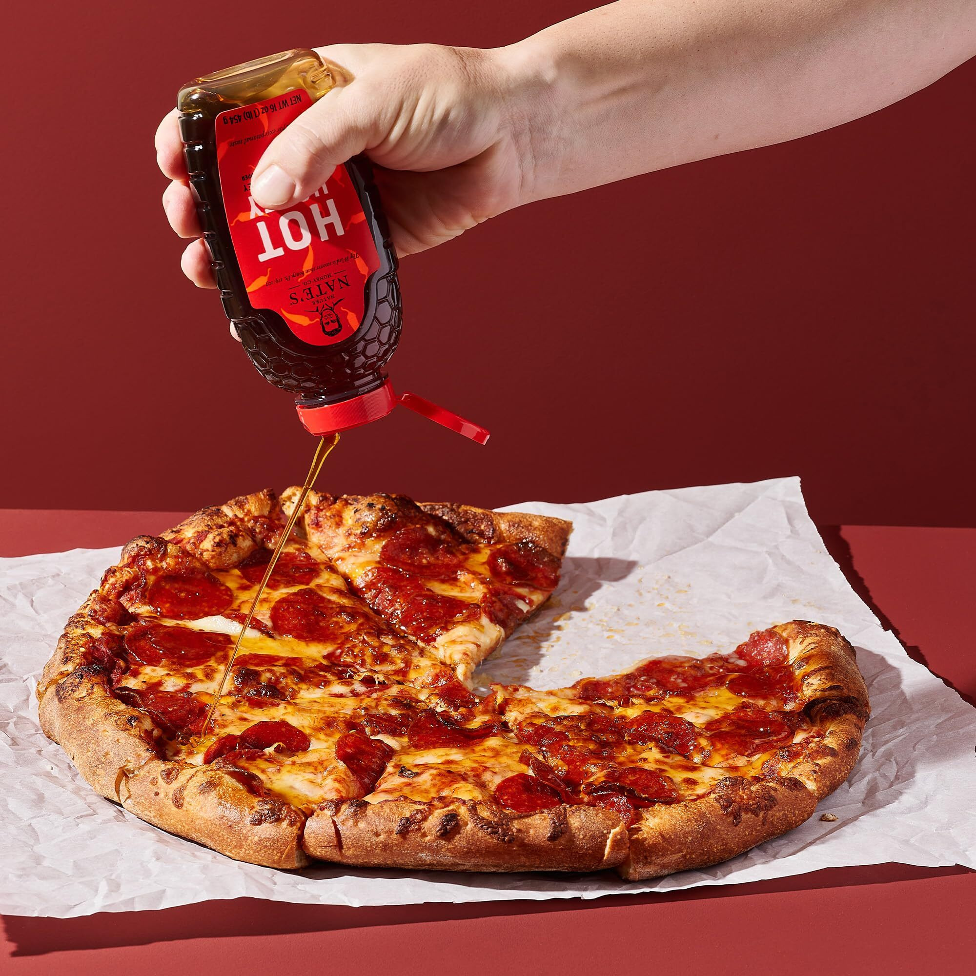 Nate's Hot Honey - 100% Pure Honey Infused With Habanero Chili Pepper Flakes, Award-Winning Taste - 16 Oz Squeeze Bottle