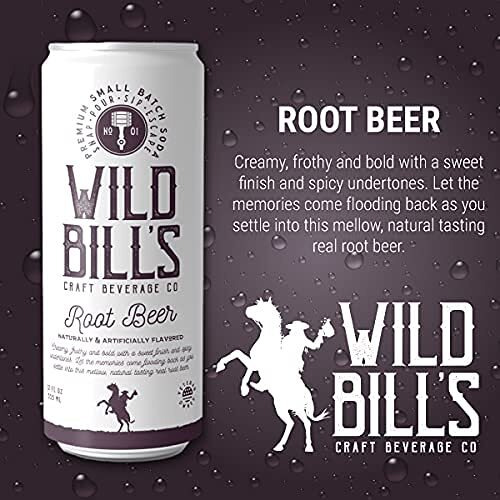 Wild Bill's Classic Root Beer Soda Classic Craft Soda Pop Soft Drinks, Sodas Made With Pure Cane Sugar, Caffeine Free, No High Fructose Corn Syrup, Gluten Free, Vegan, Low Sodium, 12 Oz 12 Pack
