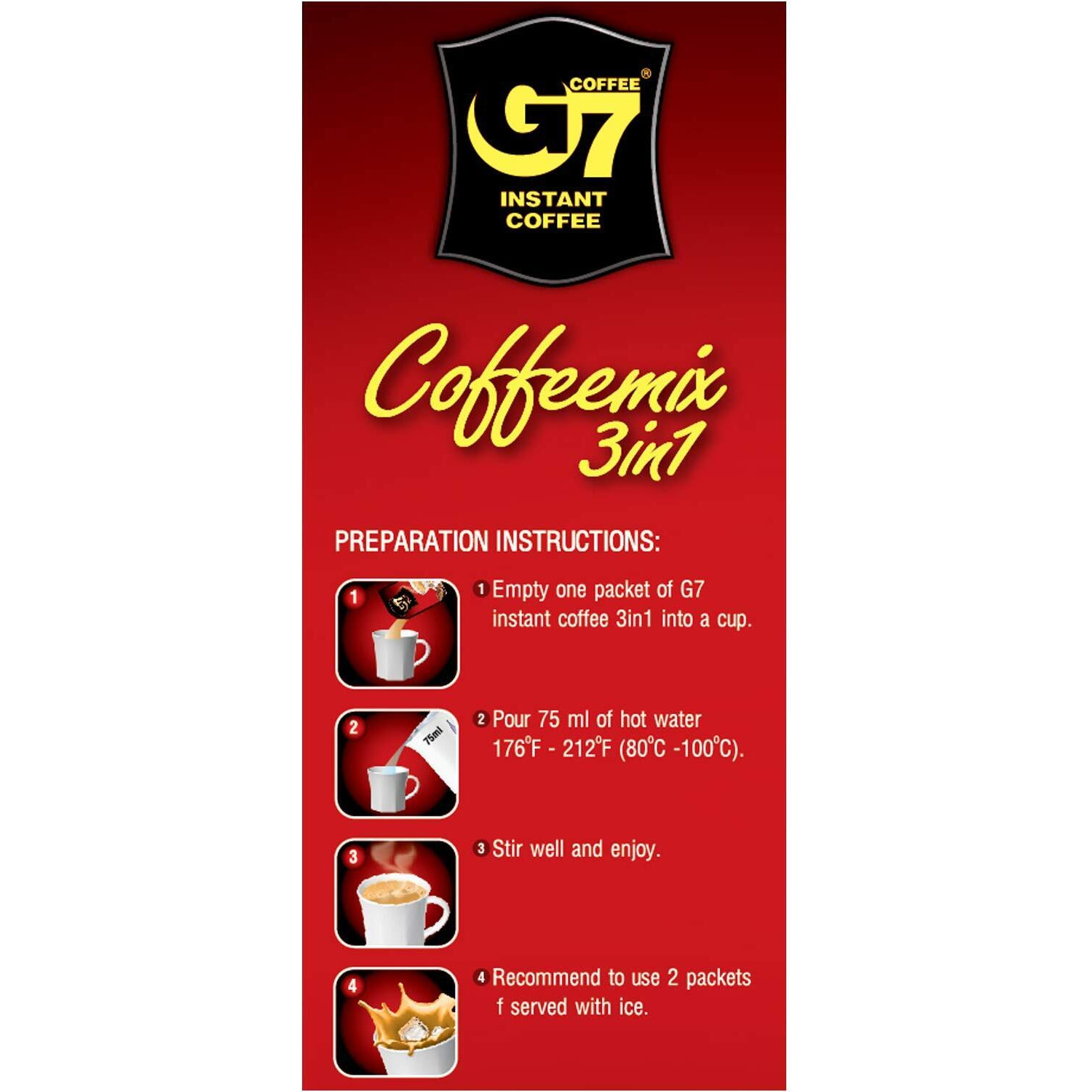 Trung Nguyen - G7 3 In 1 Instant Coffee - Roasted Ground Coffee Blend W/Non-Dairy Creamer And Sugar - Strong And Bold - Instant Vietnamese Coffee | 100 Packets (3 Bags In A Pack)