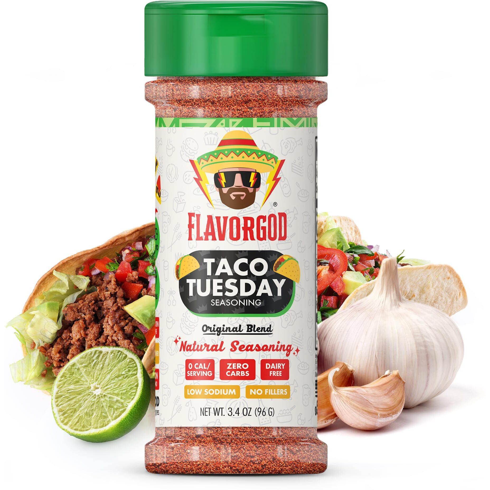 Taco Tuesday Seasoning Mix By Flavor God - Premium All Natural & Healthy Spice Blend For Grilling Chicken, Beef, Seafood, Vegetables, Salad, Ravioli, Pizza, & Pasta - Kosher, Gluten-Free, Dairy-Free, Vegan, Keto Friendly