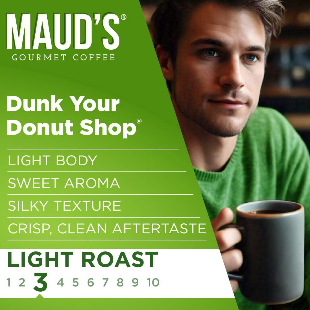 Maud's Donut Shop Flavored Coffee Pods, 100 Ct | Dunk Your Donut Shop Flavor | 100% Arabica Light Roast Coffee | Solar Energy Produced Recyclable Pods Compatible With Keurig K Cups Maker