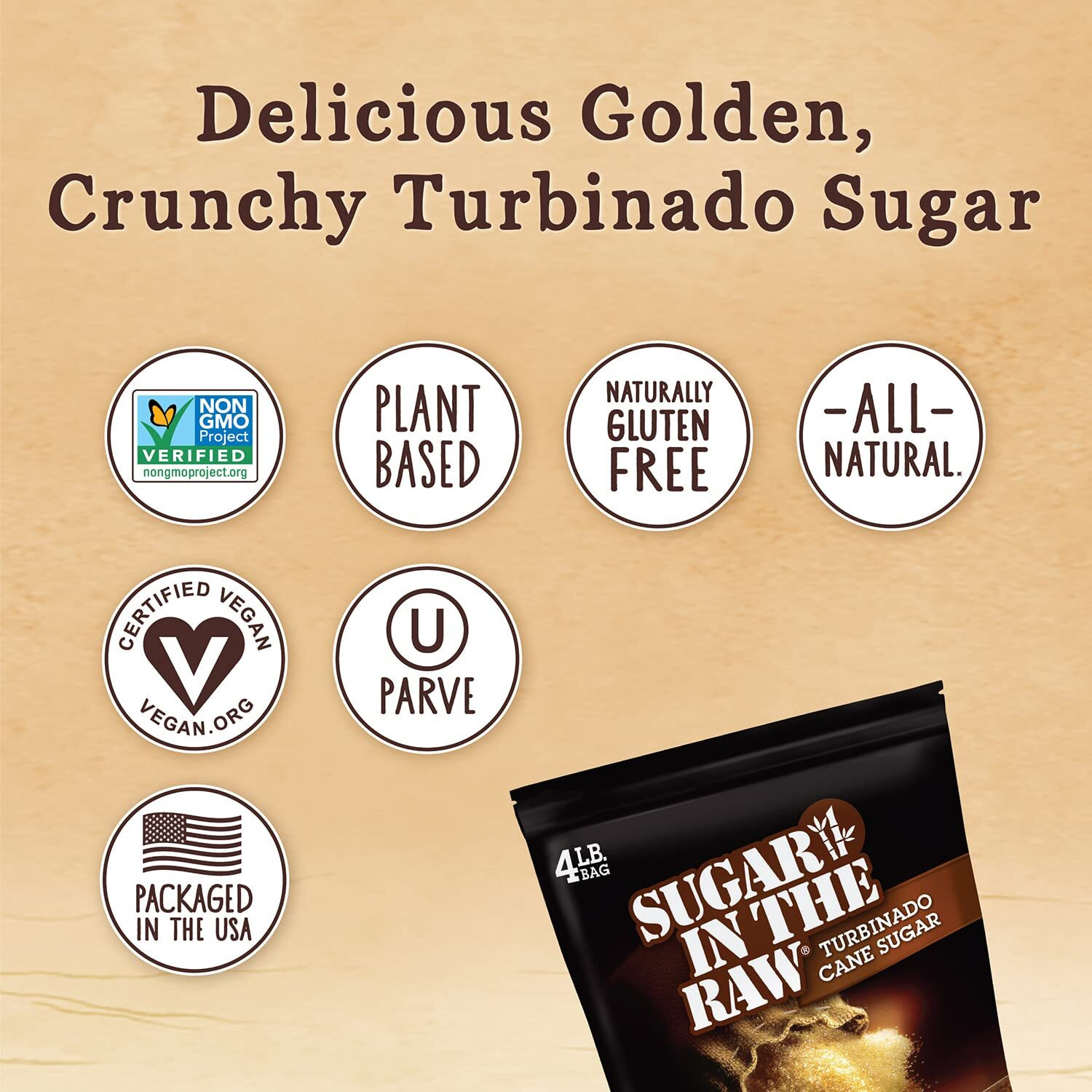 Sugar In The Raw Granulated Turbinado Cane Sugar, No Erythritol, Pure Natural Sweetener, Hot & Cold Drinks, Coffee, Cooking, Baking, Vegan, Gluten-Free, Non-Gmo, Bulk Sugar, 4Lb Bag (4-Pack)