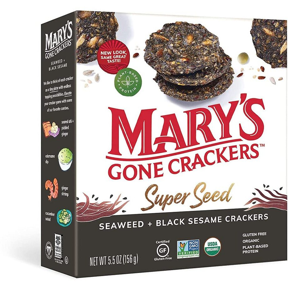 Mary's Gone Crackers Super Seed Crackers, Seaweed & Black Sesame, 5.5 Ounce (Pack Of 1), Organic Plant Based Protein, Gluten Free