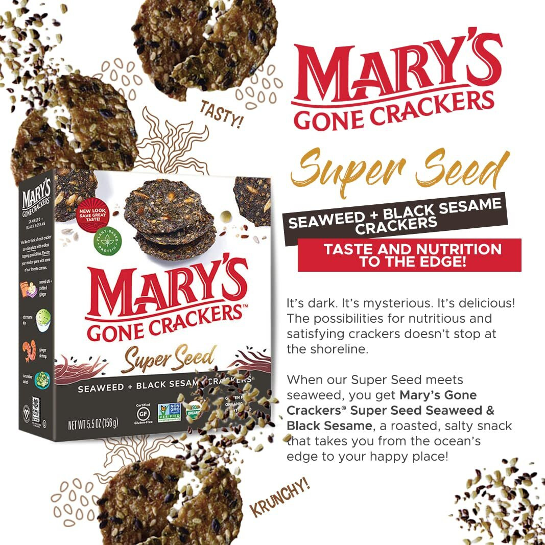 Mary's Gone Crackers Super Seed Crackers, Seaweed & Black Sesame, 5.5 Ounce (Pack Of 1), Organic Plant Based Protein, Gluten Free