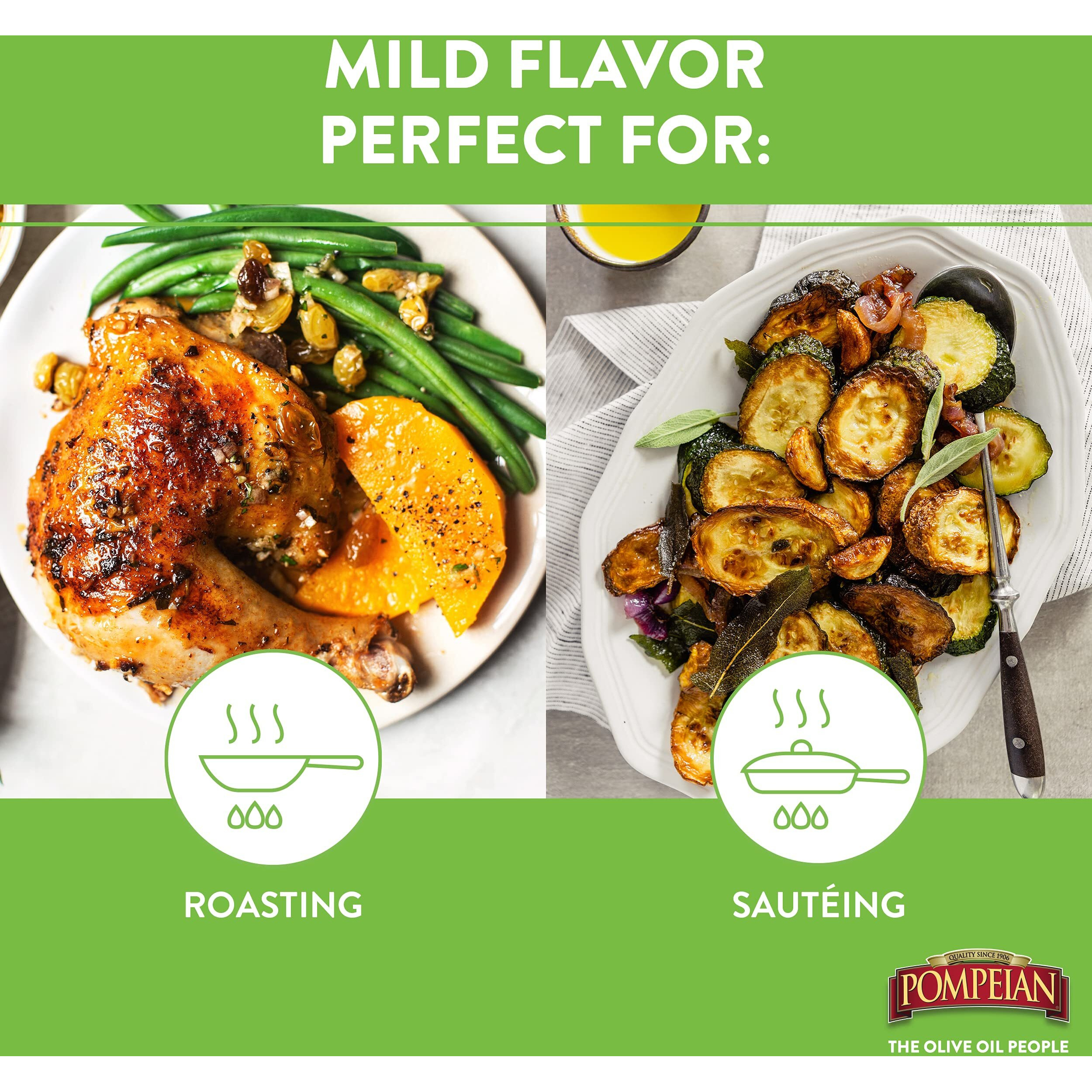 Pompeian Mild Taste Olive Oil, Perfect For Roasting & Sauteing, Naturally Gluten Free, Non-Allergenic, Non-Gmo, 48 Fl. Oz.