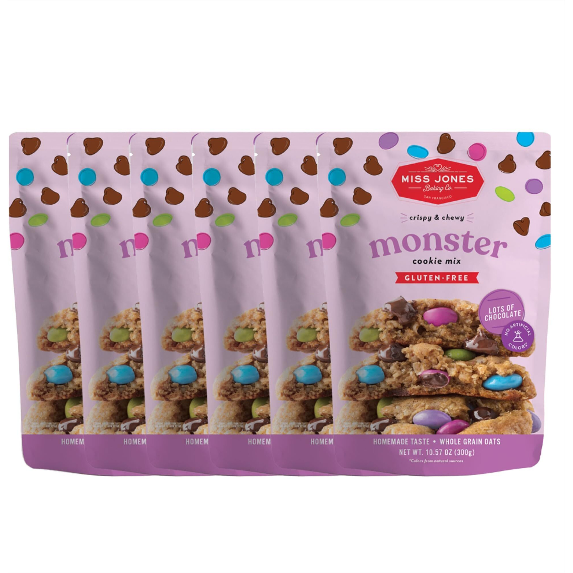 Miss Jones Baking Gluten-Free Monster Cookie Mix - Certified Gluten Free & Made With 100% Oats, Easy To Bake Desserts & Treats, Artificial Colors, 10.57 Ounce (Pack Of 6)