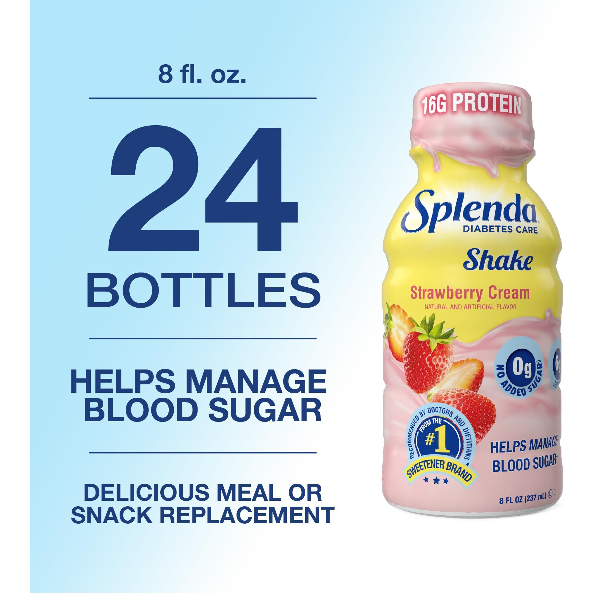 Splenda Diabetes Care Shakes - Meal Replacement Shake, Strawberry Cream, 8 Fl Oz (Pack Of 24)