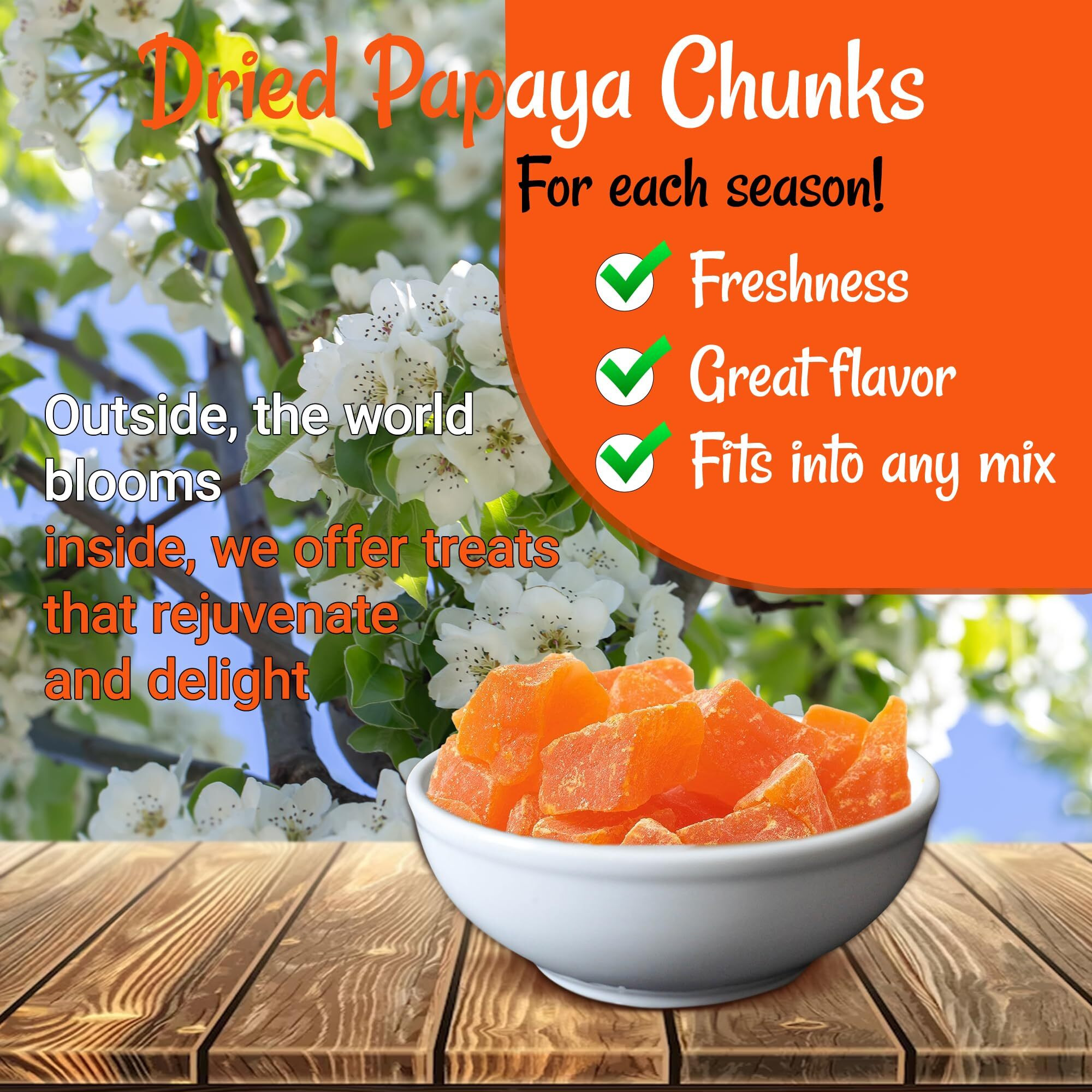 Dried Papaya Chunks | 2 Lb - Dried Fruit Chunks | Less Sugar Added | Dehydrated Fruit Bites | Packed In New York Zip-Seal Bag For Exceptional Freshness By Oh Nuts